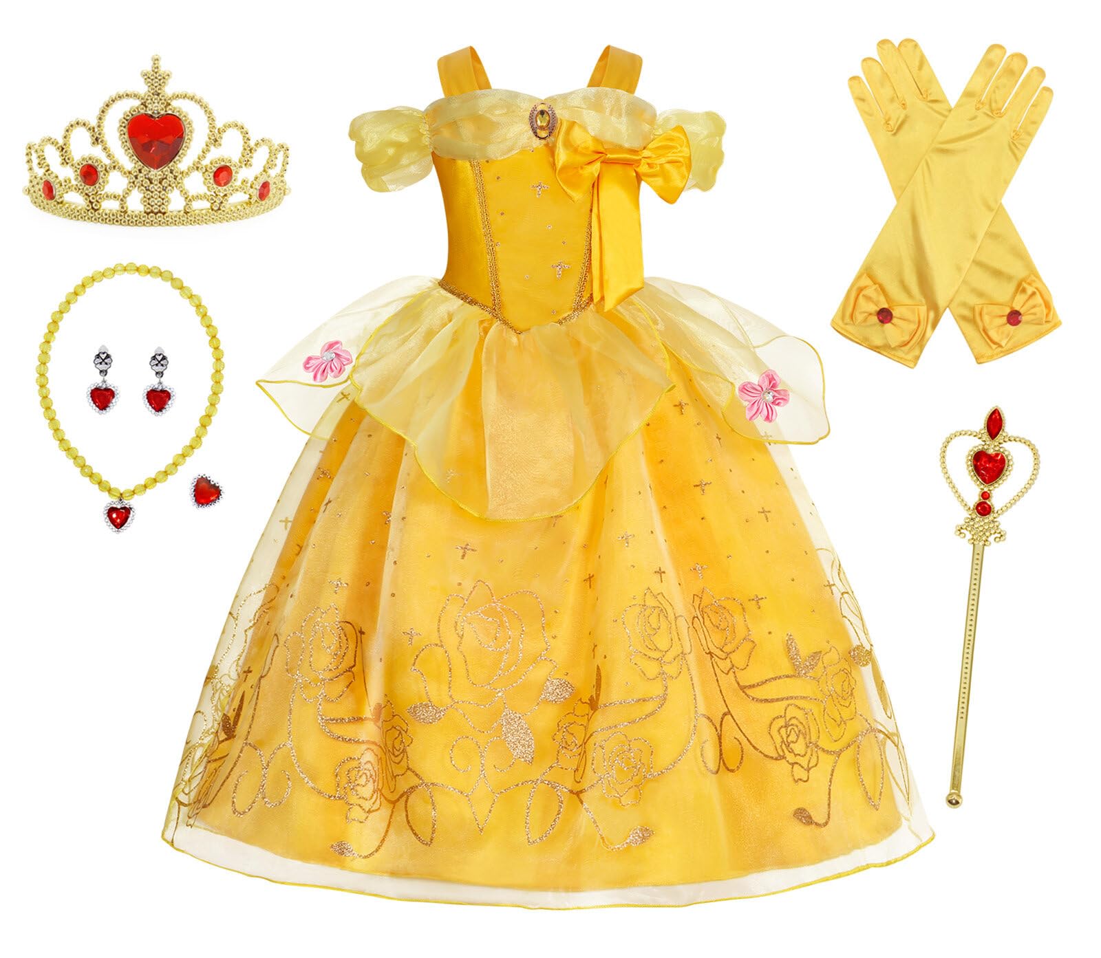 WonderBabePrincess Belle Dress Up for Girls Halloween Cosplay Costume Kids Birthday Christmas Holiday Fancy Party Layered Dresses