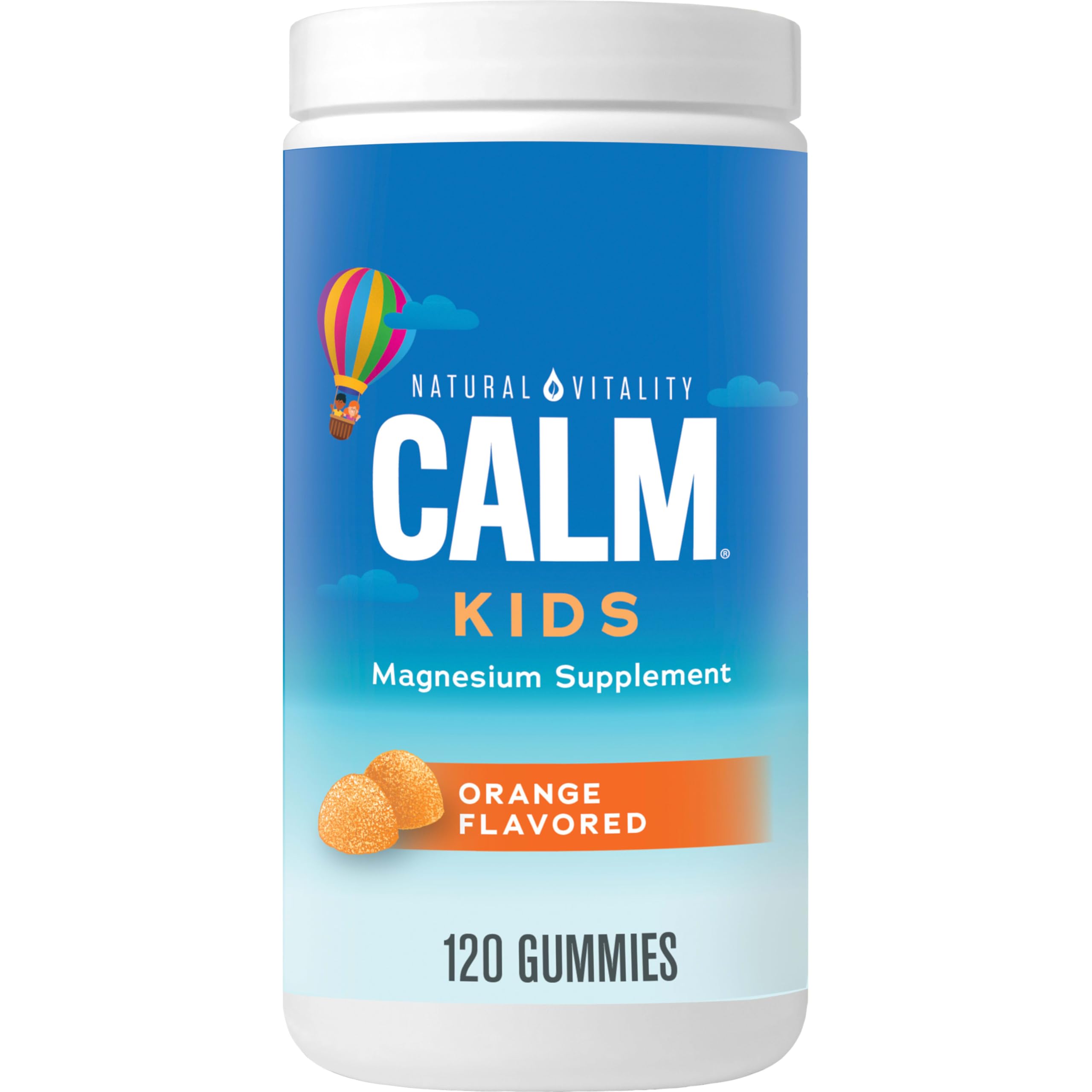 Natural Vitality Calm, Magnesium Citrate Kids Supplement, Stress Relief Gummies, Supports a Healthy Response to Stress, Gluten Free, Vegan, Sweet Citrus, 120 Gummies