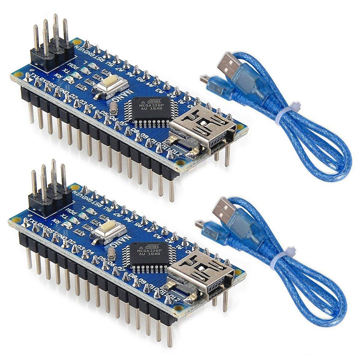 FTCBlock Mini Nano V3.0 ATmega328P Microcontroller Board with USB Cable for Arduino (2pcs Boards+2pcs Cables)