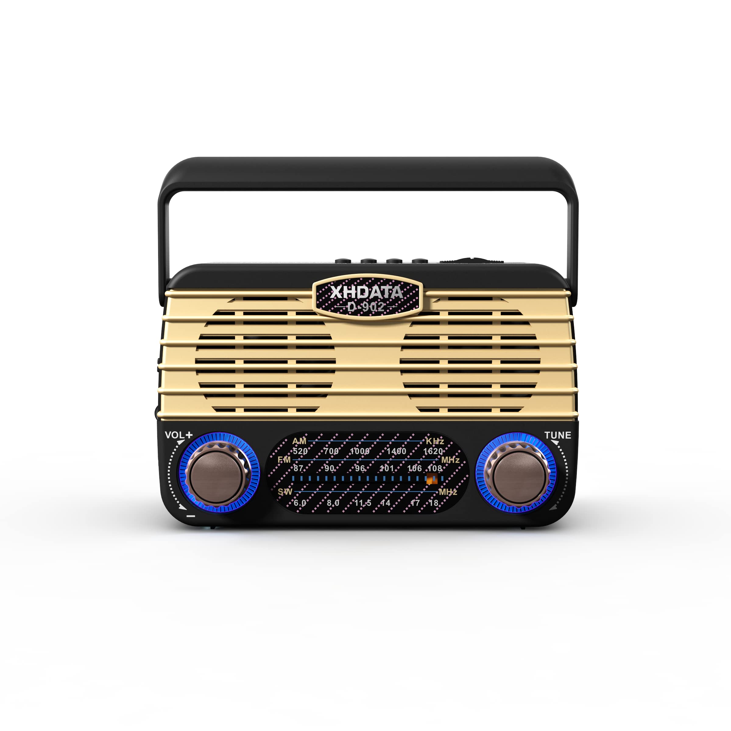 XHDATA D-902 Portable AM/FM/SW Bluetooth Retro Radio with Light and USB/TF MP3 Player Powered by Solar Panel/Battery