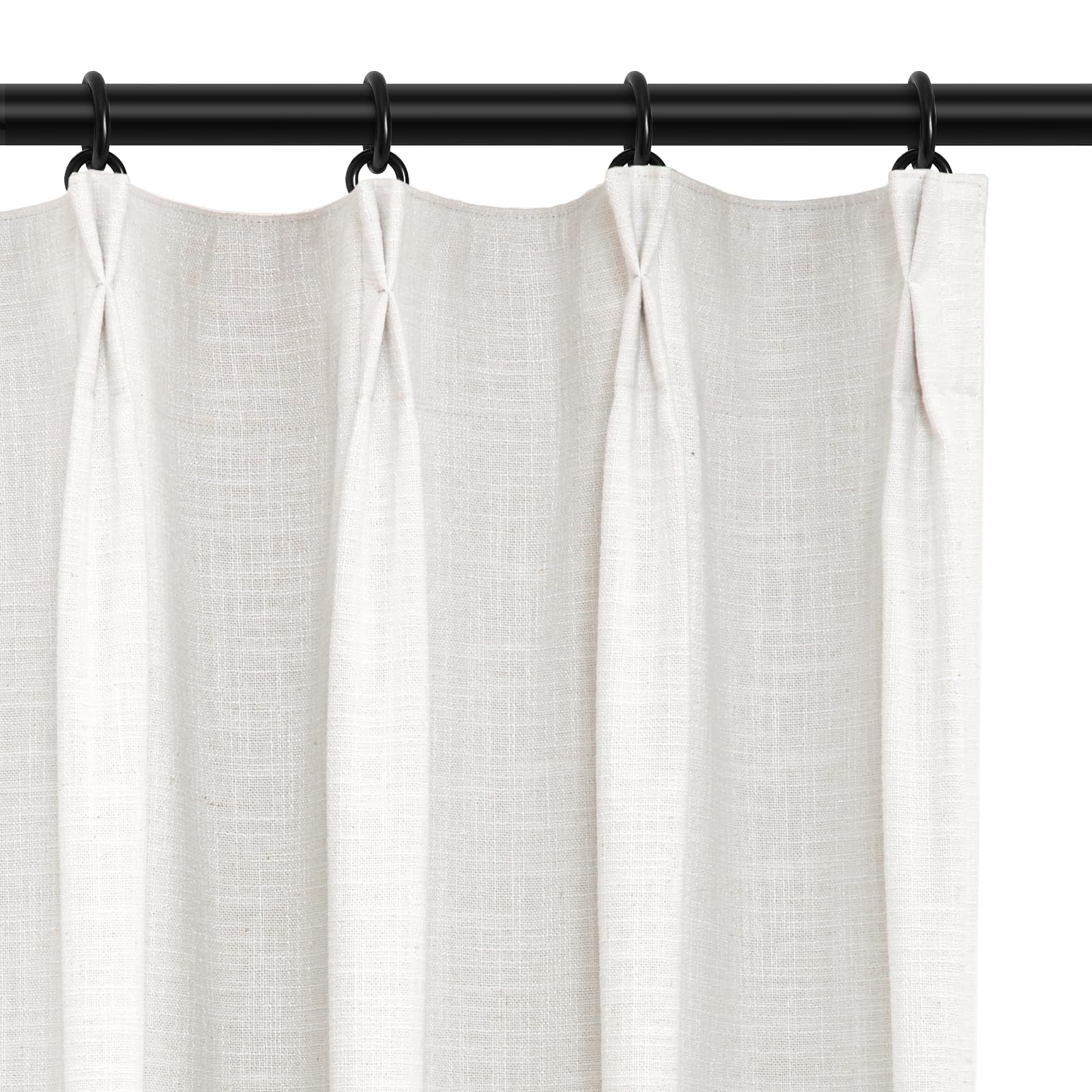 INOVADAY 100% Blackout Curtains for Bedroom, Pinch Pleated Linen Blackout Curtains 84 Inch Length 2 Panels Set, Thermal Room Darkening Linen Curtain Drapes for Living Room, W40 x L84,Beige White