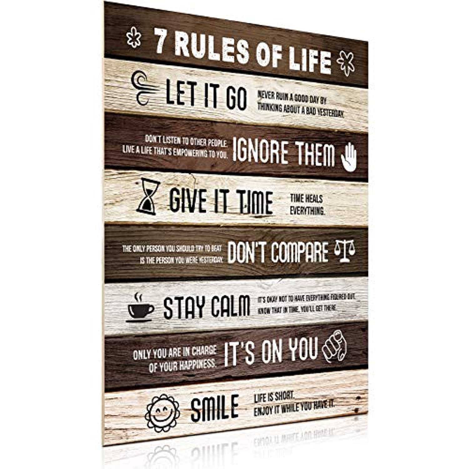 Zonon 7 Rules of Life Motivational Quotes Poster 13.8 x 11 Inches Wooden Inspirational Poster Vintage Art Wall Decor for Home Office College Dorm Classroom Gym School Decor (Dark Colors)