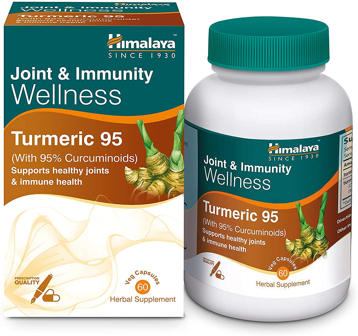 Himalaya Since 1930 Herbals Turmeric 95 Herbal Veggie Caps, Curcumin, 60 Capsules