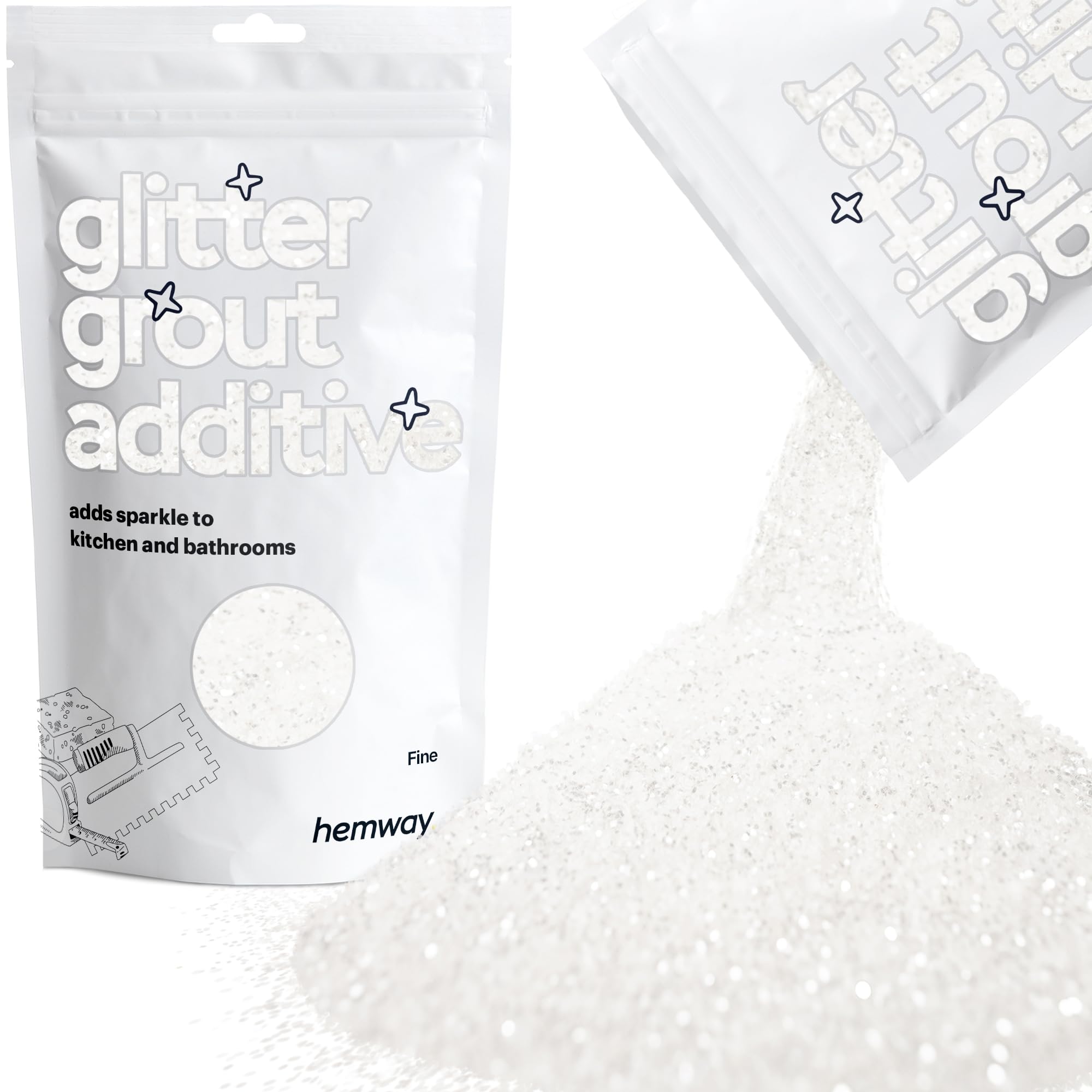 Hemway Glitter Grout Additive add Sparkle to Mosaic Tiles, Bathrooms, Wet Rooms, Kitchens, Tiled Based Rooms and Cement Based Grouts 100g / 3.5oz - White Iridescent