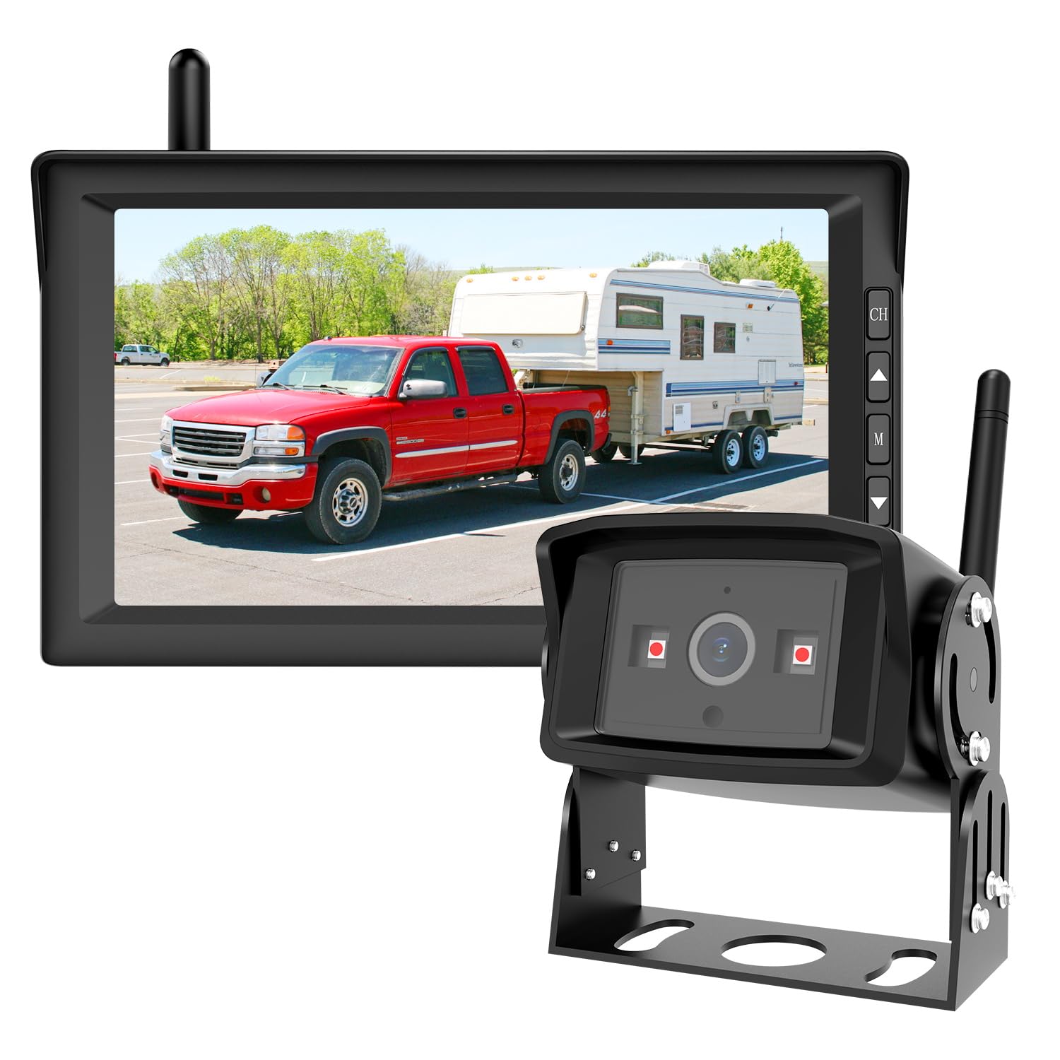 AUTO-VOX RV Backup Camera Wireless with 7" HD Split Screen Monitor Systems, Infrared Night Vision Back Up Camera, Easy Hitch Trailer Camera for Horse/Boat/RV/Camper/Truck