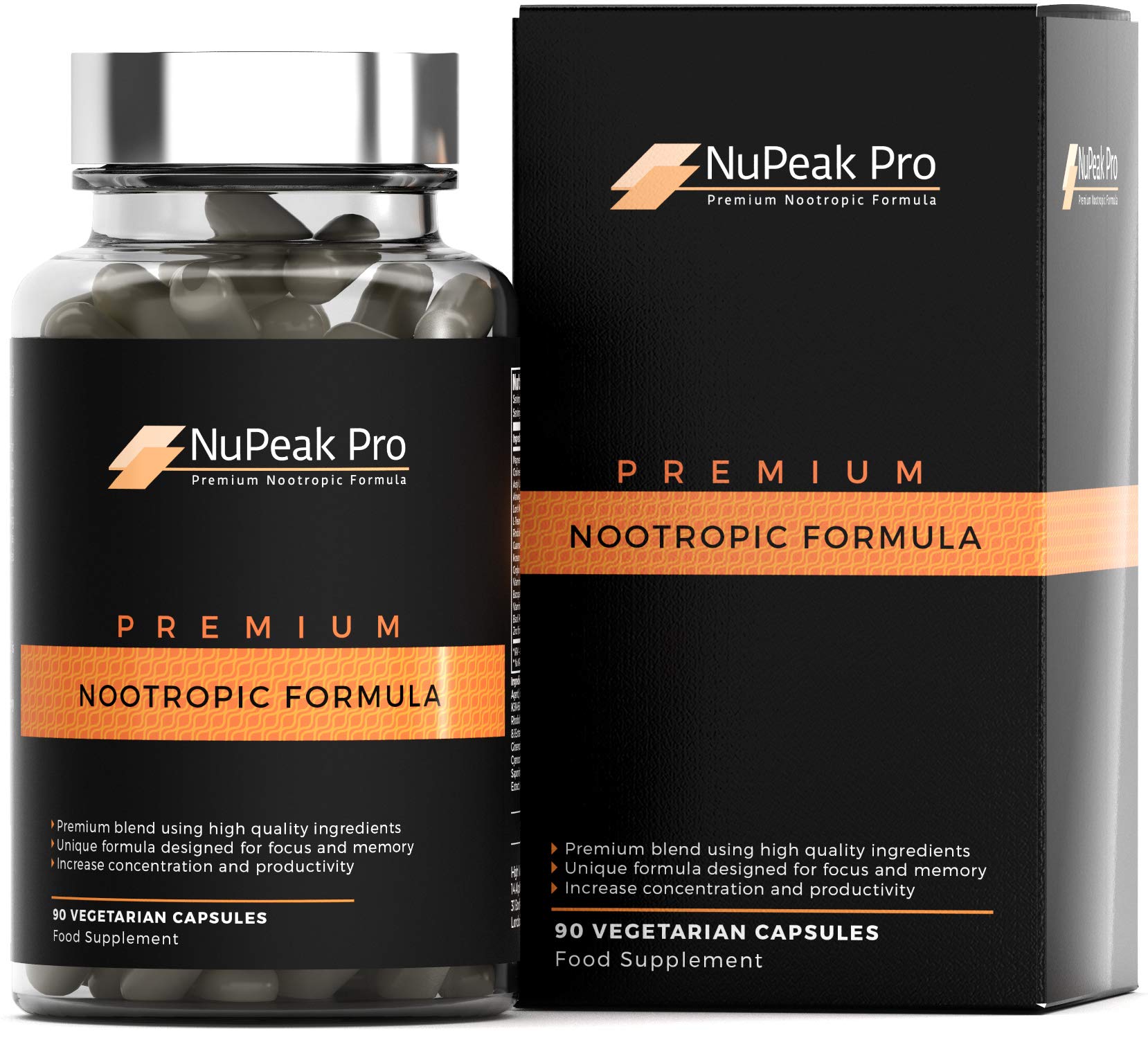 [NuPeak Pro] Premium Nootropic Formula | Supplement for Improved Focus & Increased Energy | 15 Active Ingredients | Peak Performance, Nootropics Cognitive Enhancer — 90 HPMC Capsules