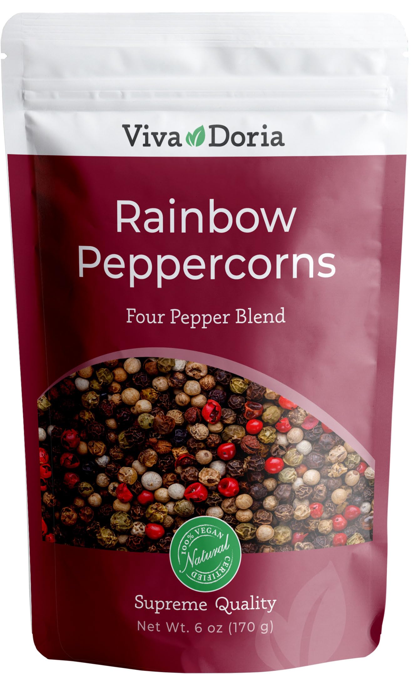 Viva Doria Rainbow Blend Peppercorn, Whole Black Pepper, Whole Green Pepper, Whole Pink Pepper, Whole White Pepper, 170g, For Grinder Refills