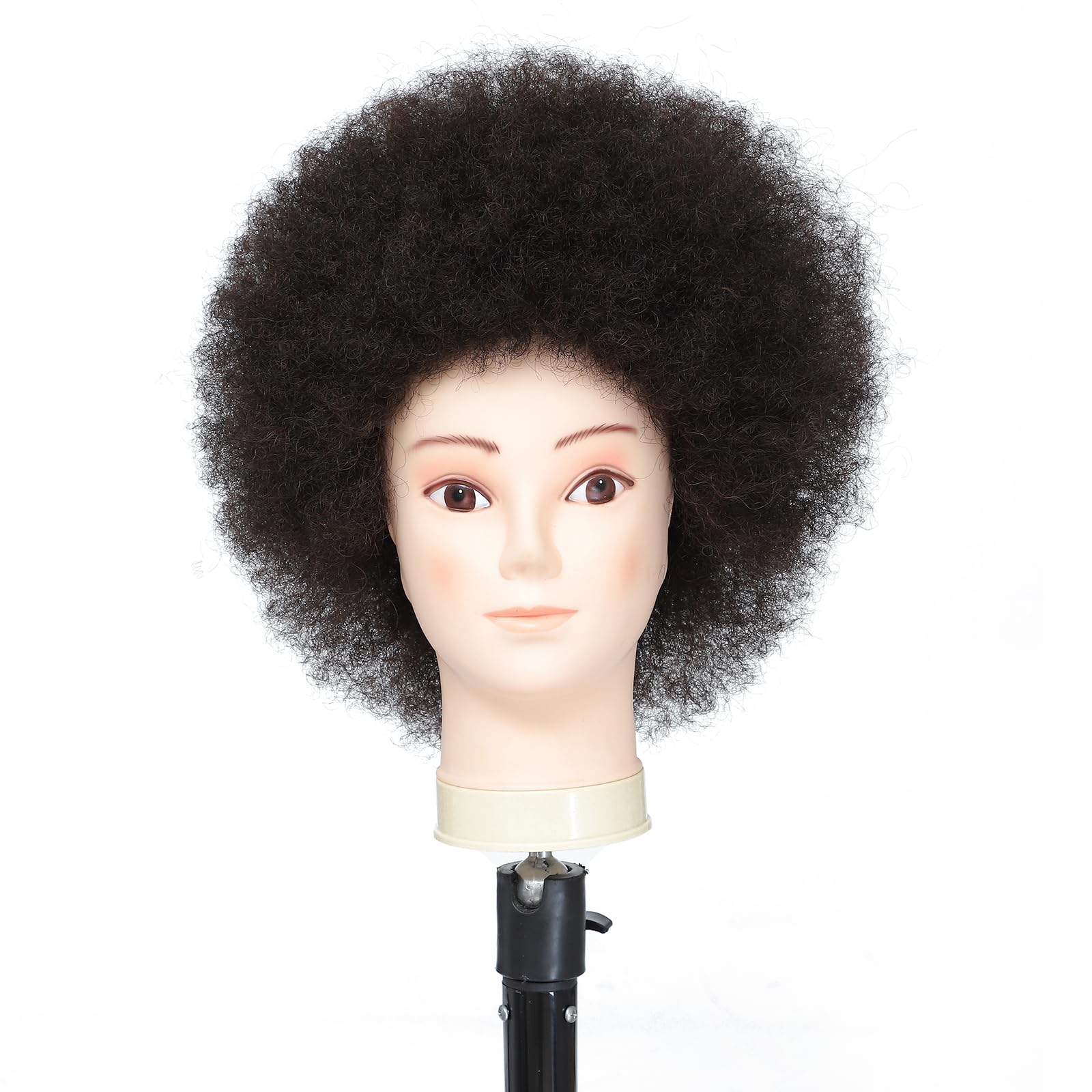 Tcwuzick Training Head African American with 100% Human Hair Mannequin Head Cosmetology Afro Hair Manikin Head for Practice Styling Braiding