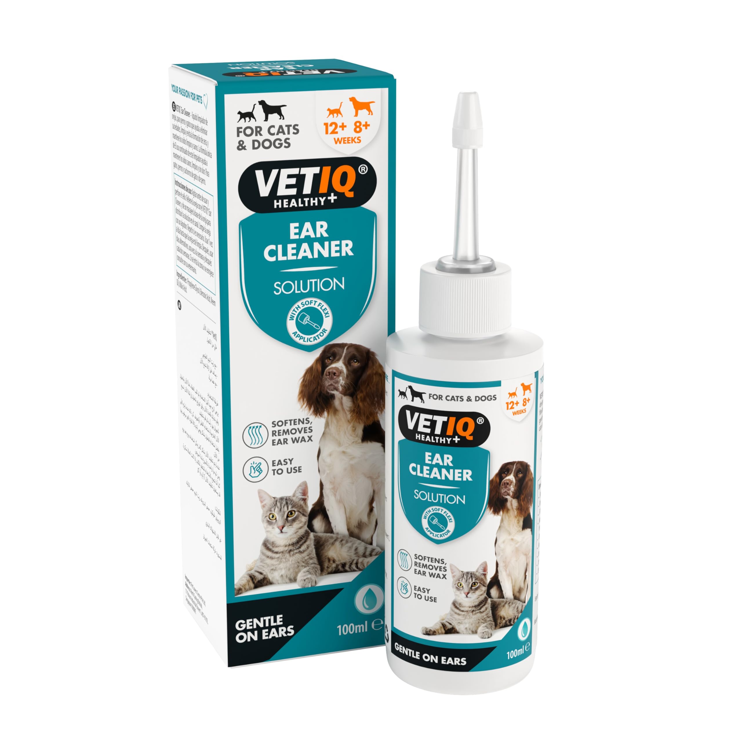 VETIQ Ear Cleaner Solution with Soft Flexi Applicator for Cats & Dogs, Safe & Gentle Solution to Soften & Remove Ear Wax & Maintain Ear Hygiene, 100 ml