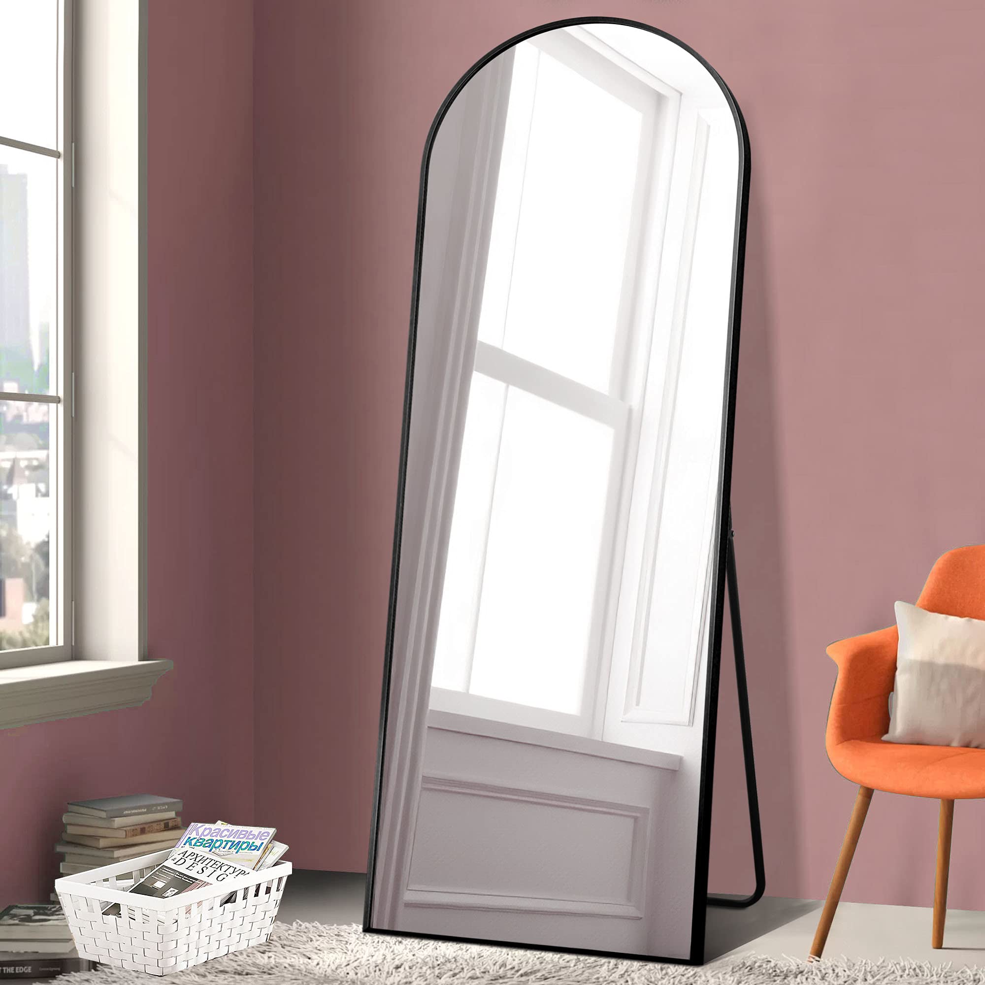 Elevens Arched Full Length Mirror Large Rectangle Wall Mirror Hanging or Leaning Against Wall for Bedroom, Modern & Contemporary Full Length Mirror(71”X24”, Black)