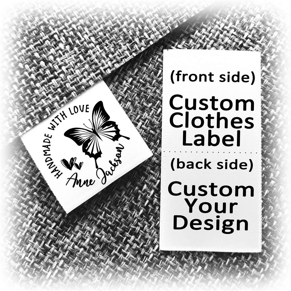 120pcs Butterfly Clothing Label Sewing Custom Name tag Design Handmade Business Text Logo Personalized Soft Satin Ribbon Waterproof Washable Label