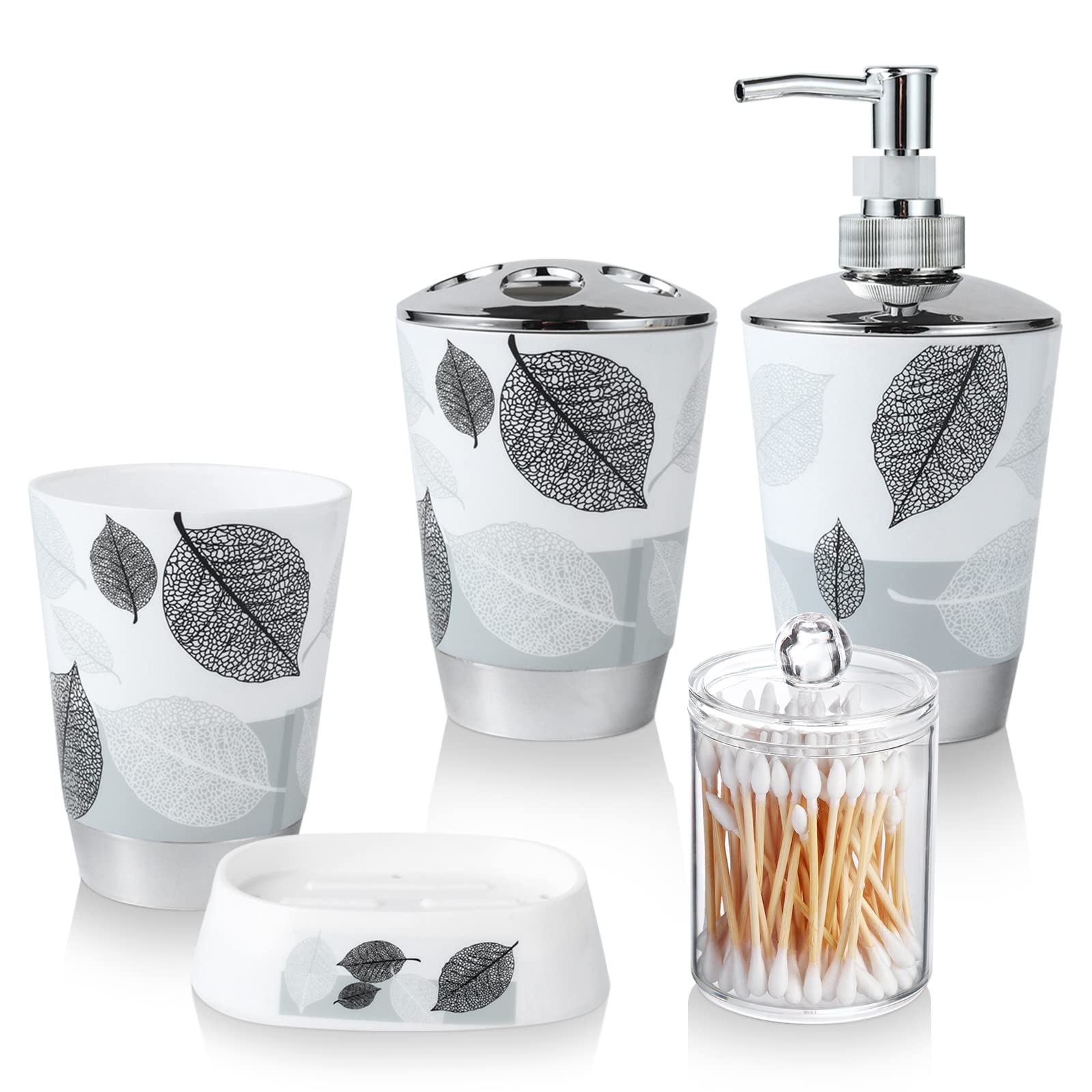 iMucci Bathroom Accessories Set 5Piece Plastic Bathroom Decor Sets Accessories, Toothbrush Holder, Toothbrush Cup, soap Dispenser, soap Dish