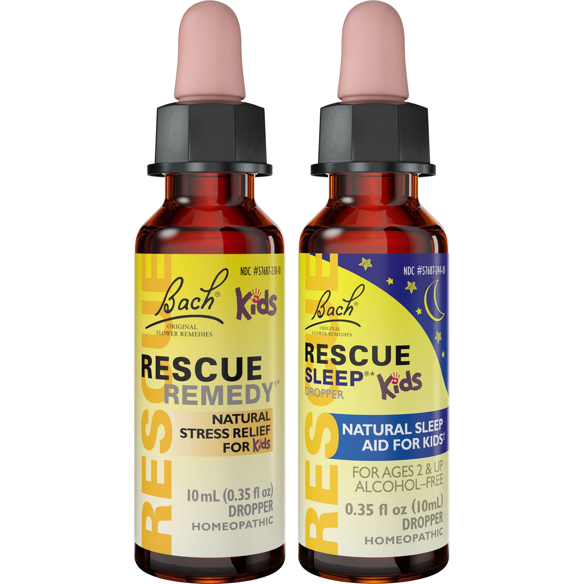 RESCUE Kids Day & Night Bundle, Bach Remedy Kids Dropper [and] Sleep Kids Dropper- 2-Pk, Stress Relief & Sleep Support with Natural Flower Esssences, Homeopathic, Non-Alcohol Formula, 10mL Ea