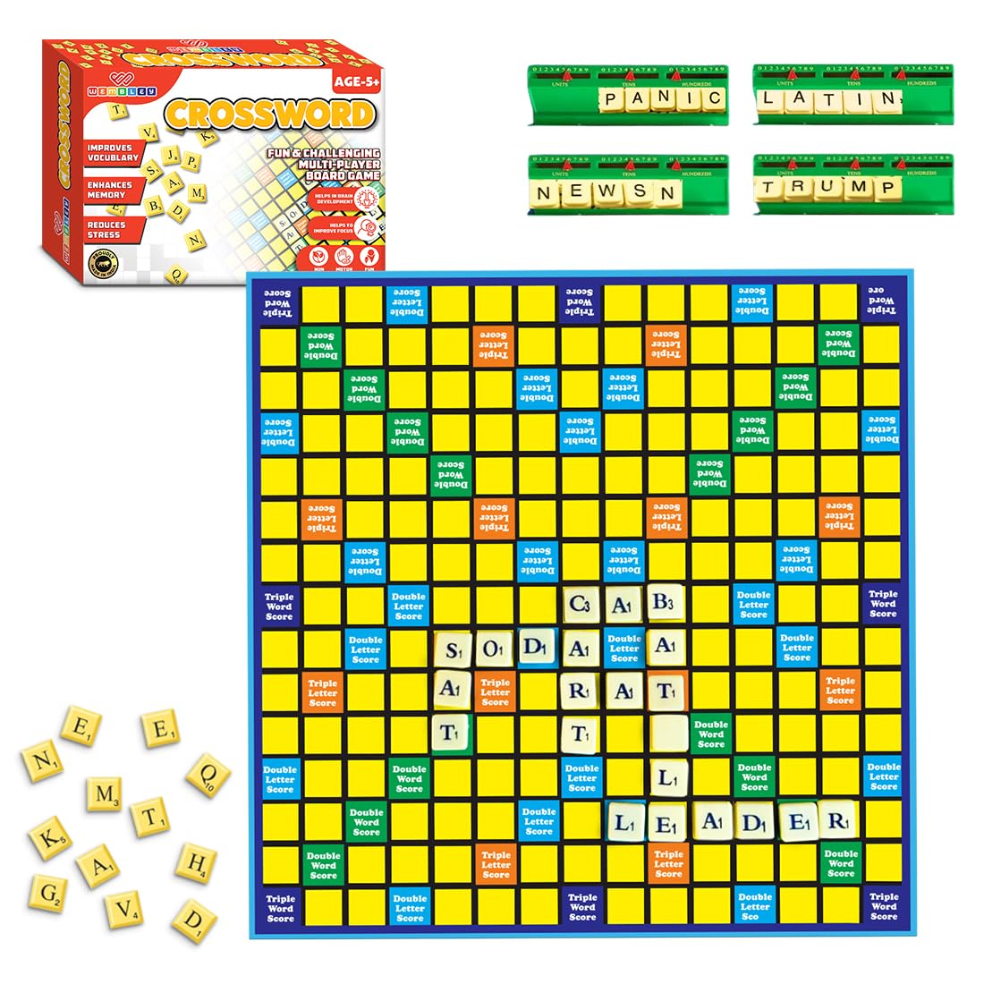 Wembley Crossword Board Game for Kids Adults with 100 Letters English Wordcraft Puzzle Vocabulary Builder Educational Learning Creative Word Builder Game for Upto 4 Players