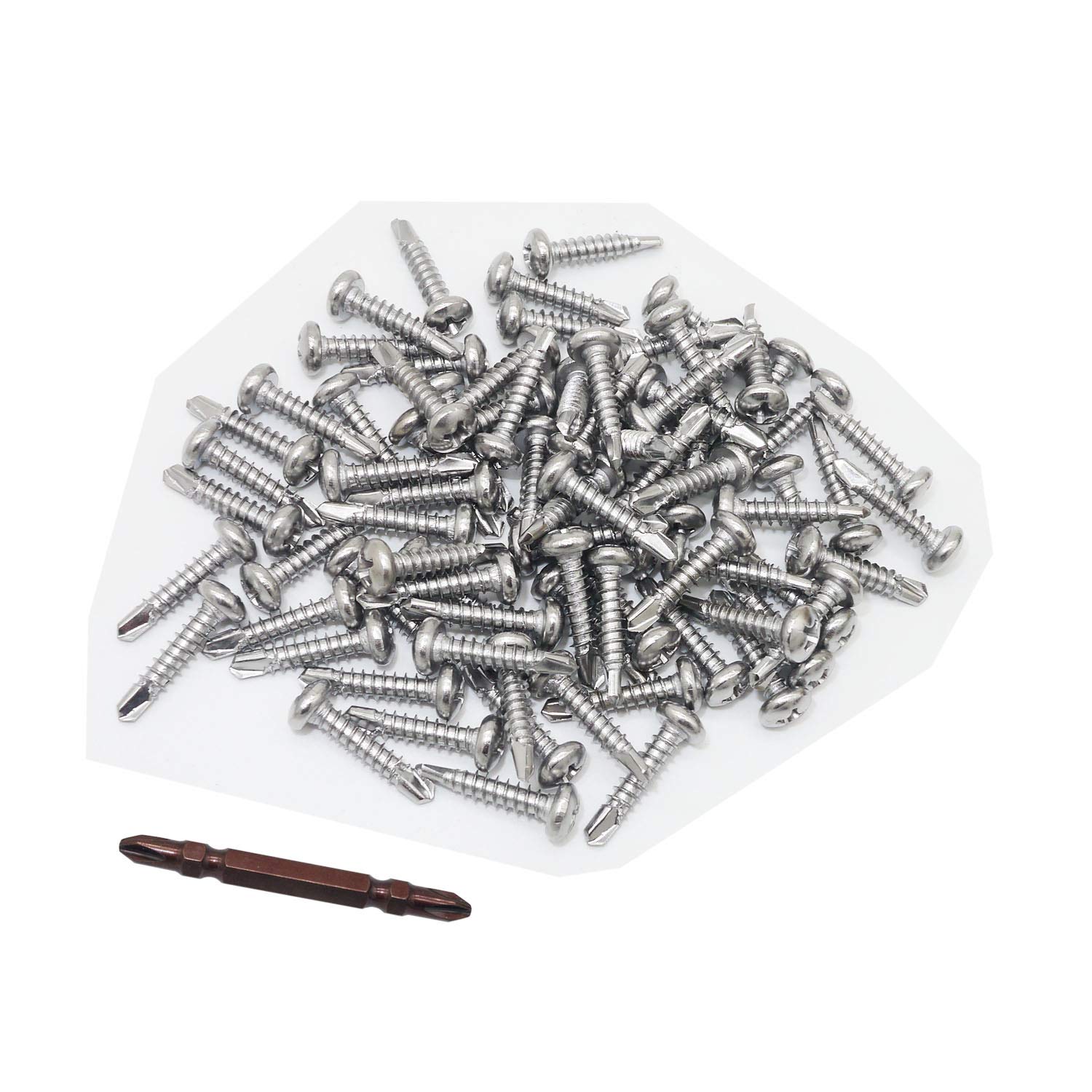 #8 x 3/4" (19mm) 410 Stainless Steel Self Tapping Screws Phillips Pan Head Self Drilling Screws 100 pcs