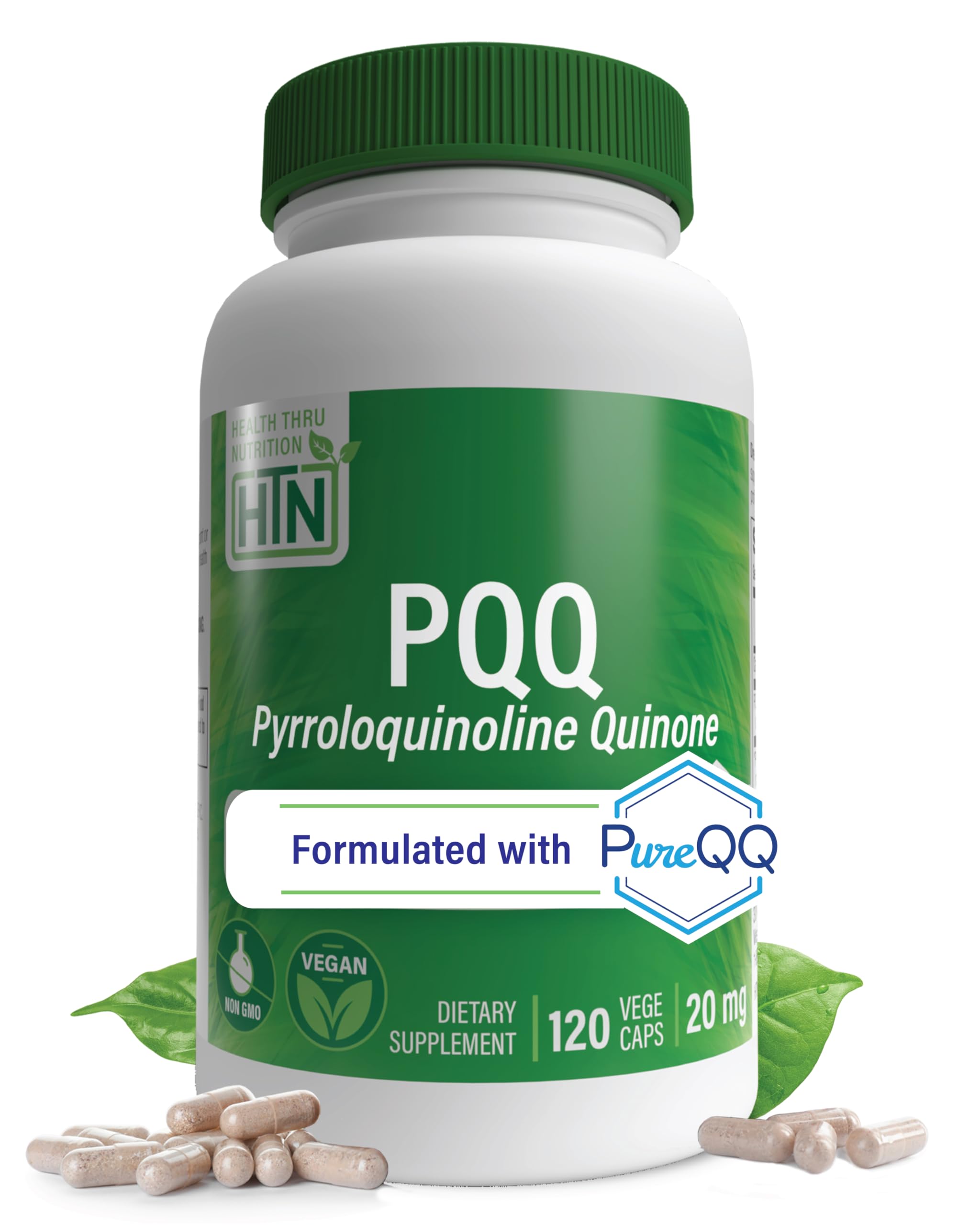 Health Thru Nutrition PQQ 20mg 120 Servings Pyrroloquinoline Quinone as PureQQ | Promotes Mitochondrial Biogenesis | Certified Vegan | Non-GMO Gluten Soy Free Capsules| Clean Label PQQ Supplement