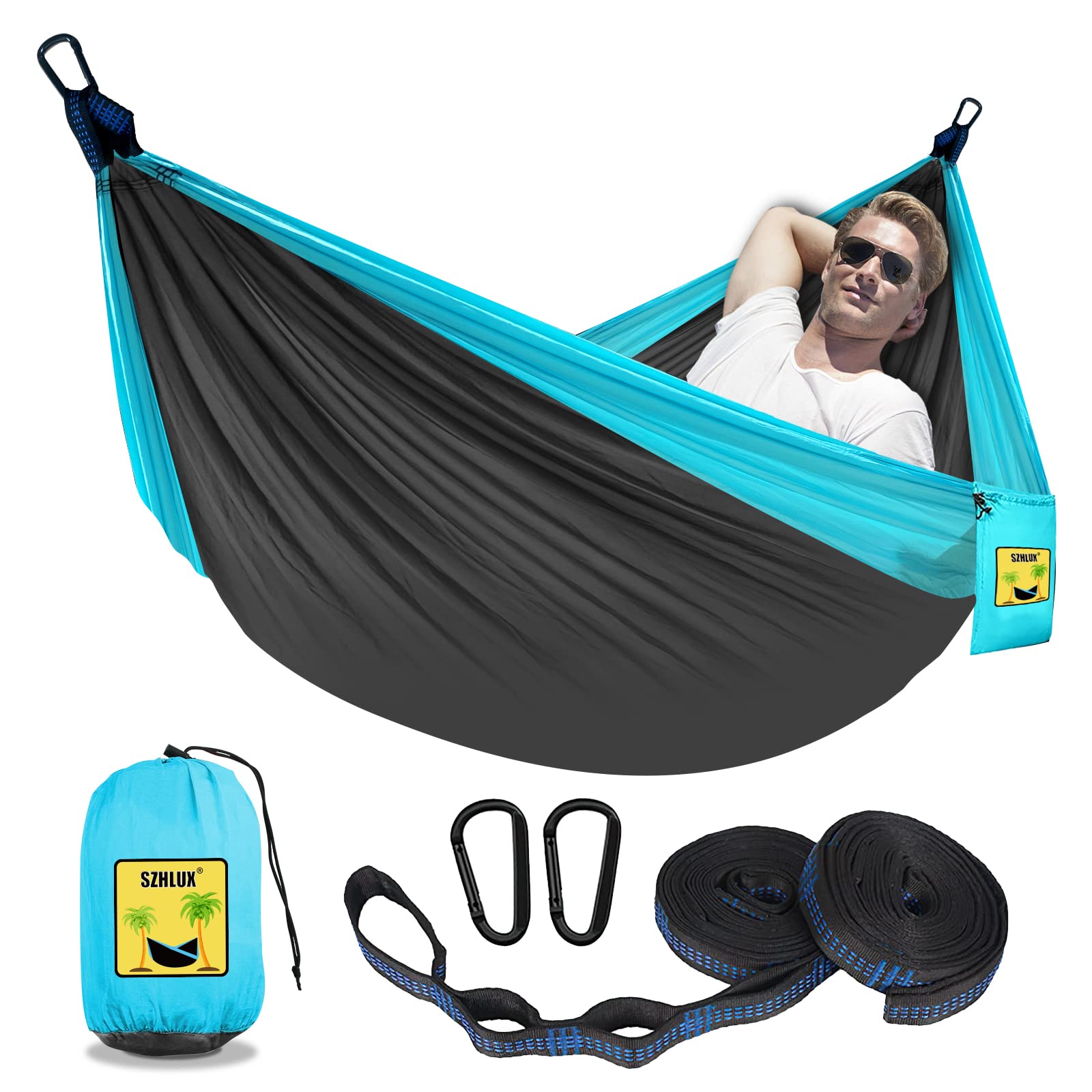 SZHLUXCamping Hammock Single Portable Hammocks with 2 Tree Straps and Attached Carry Bag