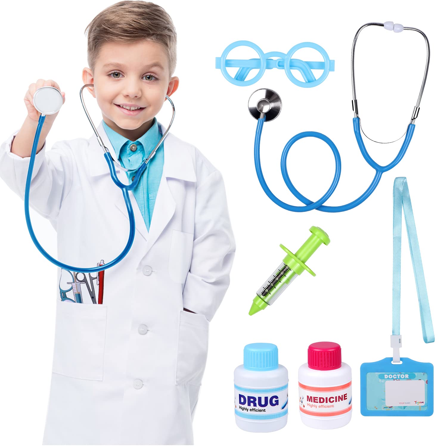 Toyssa Kids Doctor Costume With White Doctor Coat Halloween Role Play Dress Up Doctor Playset For Boys Girls