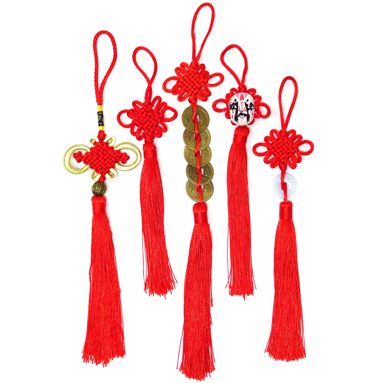 Honbay Handicrafts 5PCS Red Chinese Knot Tassels Hanging Decorations Chinese Style Gift for Friends