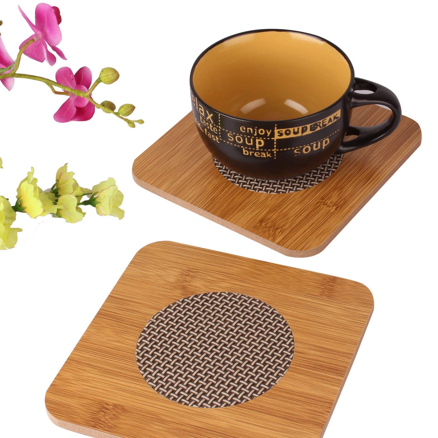 3VS™ Bamboo Wooden Coasters for Home Pan Pot Holder for Dining Table Heat Pad for Kitchen Square (Peck of 2)