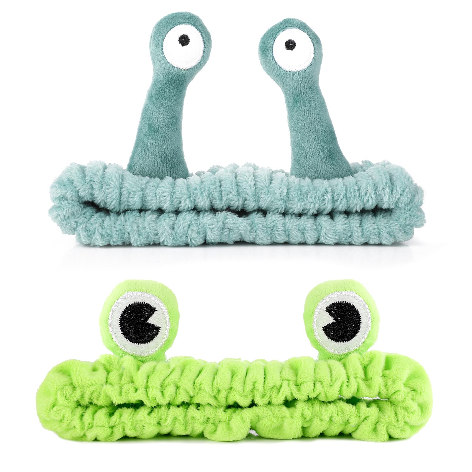 2Pcs Frog Headband Face Wash Headband, Spa Hair Bands Makeup Headbands Women Cartoon Cute Coral Fleece Elastic Headband Creative Hair Accessories for Washing Face Shower Sports Beauty Skincare (Green)