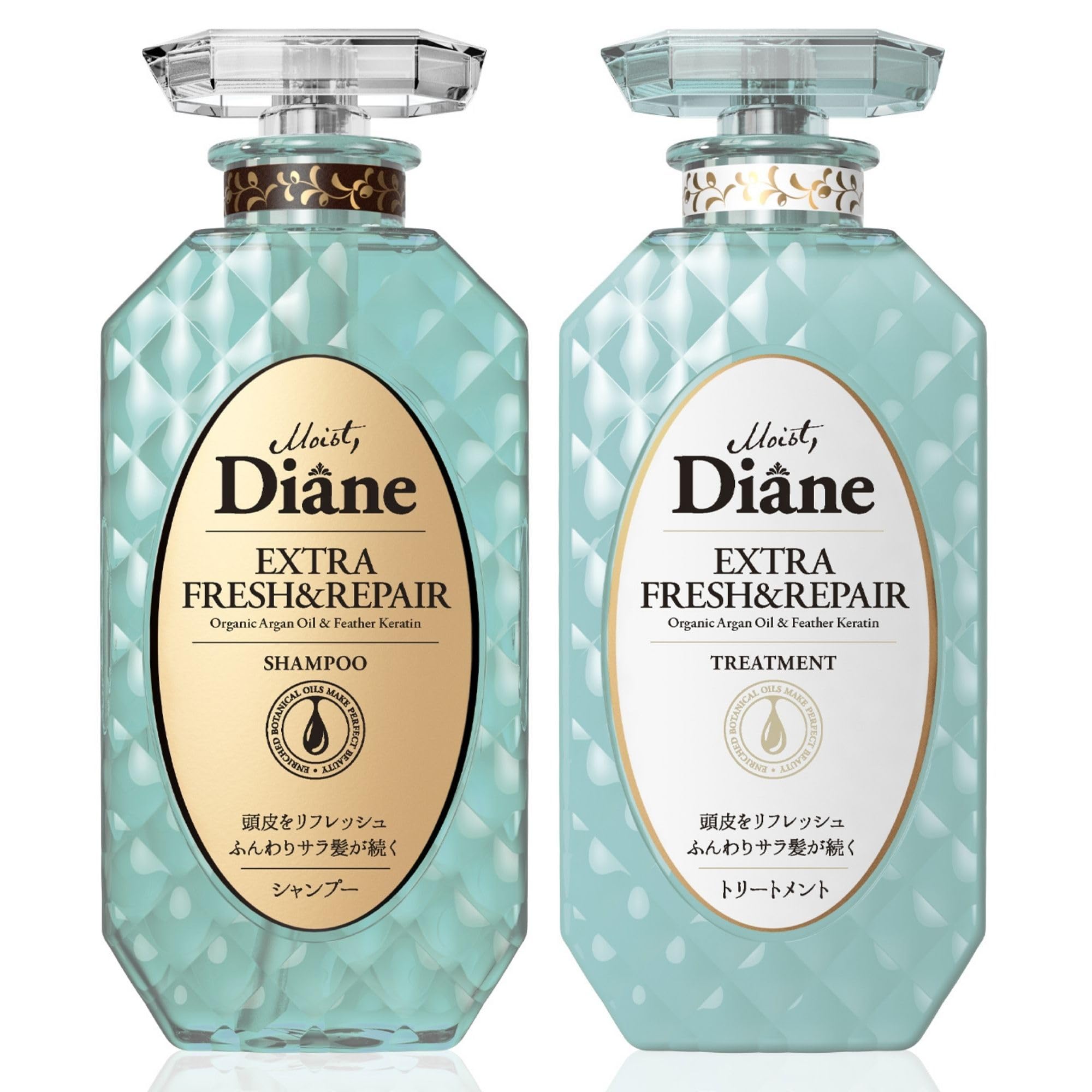 Moist Diane Hair Shampoo and Conditioner Set for Women& Men, Natural Keratin Protein Haircare, Japanese Hydrating Moisturizing Hair& Scalp Hair Care Set, Silicone & Sulfate Free, Extra Fresh & Hydrate