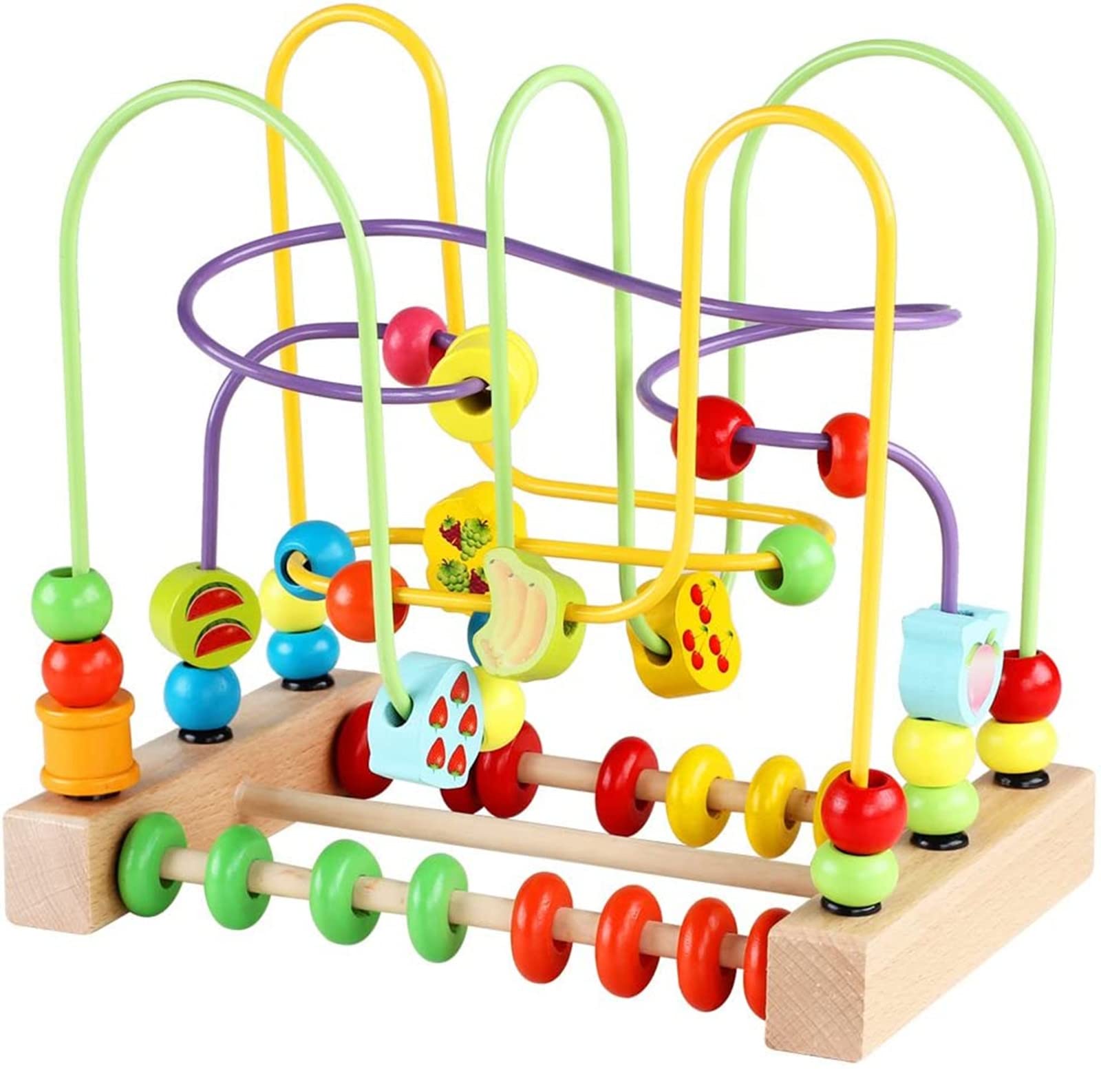 TOYBY First Bead Maze Roller Coaster Wooden Educational Circle Toy, Educational Abacus Beads Game for Toddlers Sliding Beads On Twists Wire Training Child Attention Count and Grasping Ability