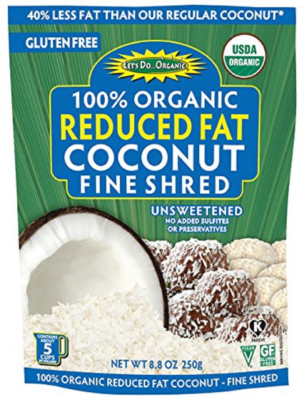 Let's Do Organic Reduced Fat Shredded Coconut, 8.8 ounce pouches (Pack of 6)