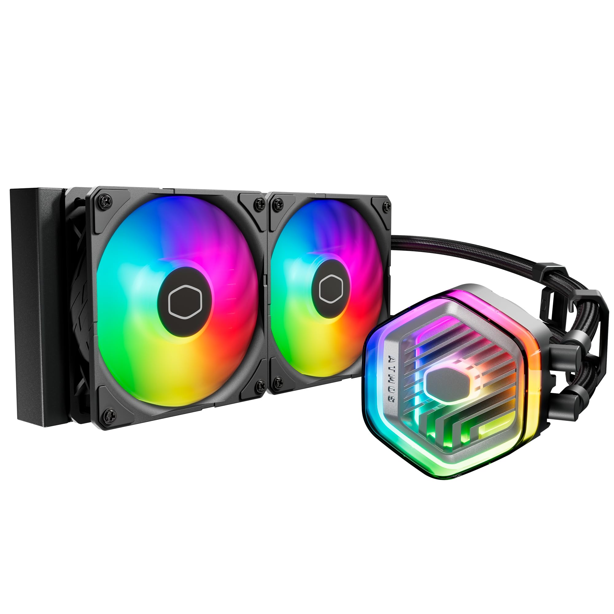 Cooler Master MasterLiquid Atmos 240 Black CPU Liquid Cooler - AIO Water Cooling System, Dual Chamber Pump, Pre-Installed Sickleflow 120 Edge Fans, Addressable Gen 2 RGB, LGA1700 & AM5 Brackets