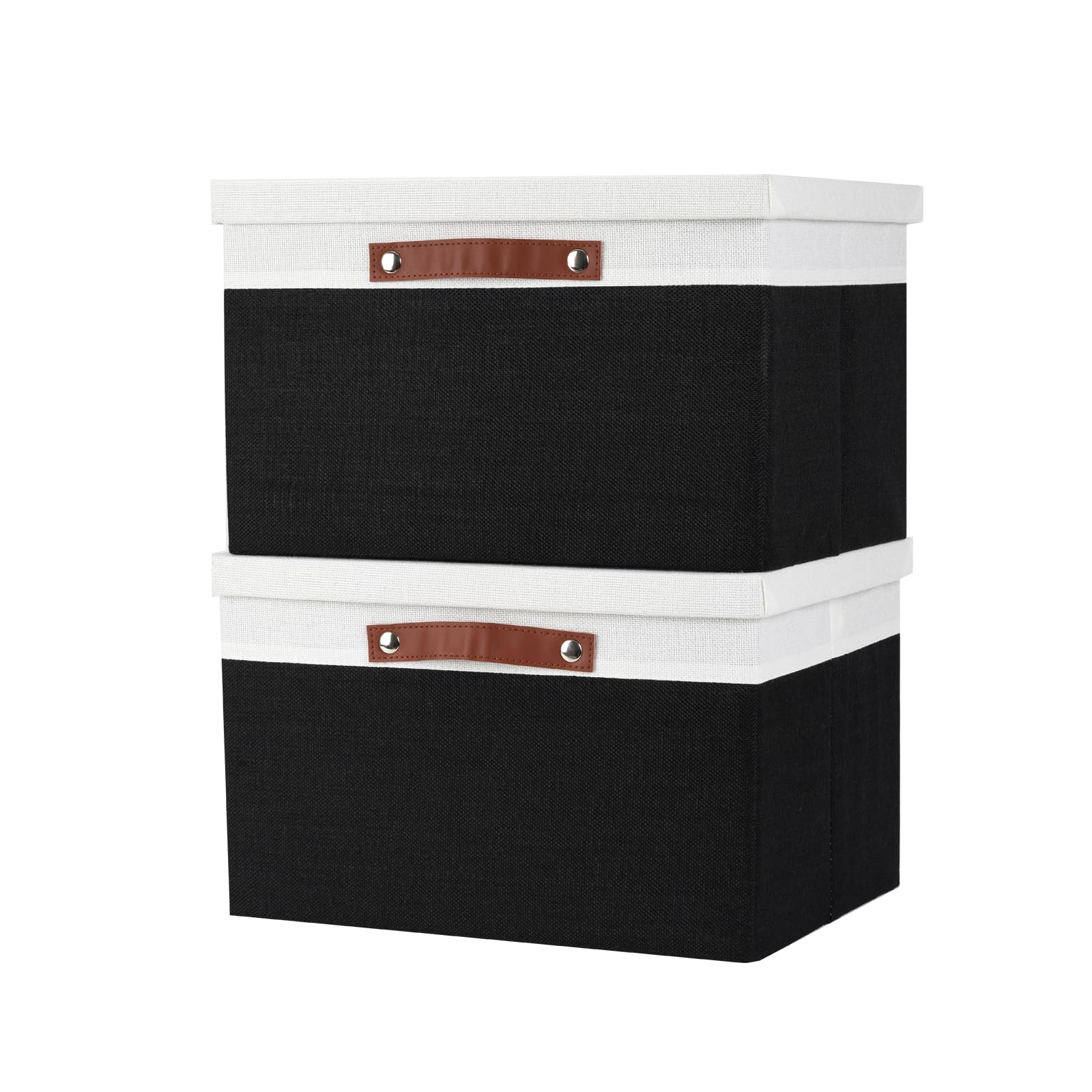 Temary Fabric Storage Bins with Lids Storage Cubes with Lid, Decorative Foldable Storage Boxes for Organizing Home, Shelf Storage Baskets (White&Black, 15x11x9.5inch)