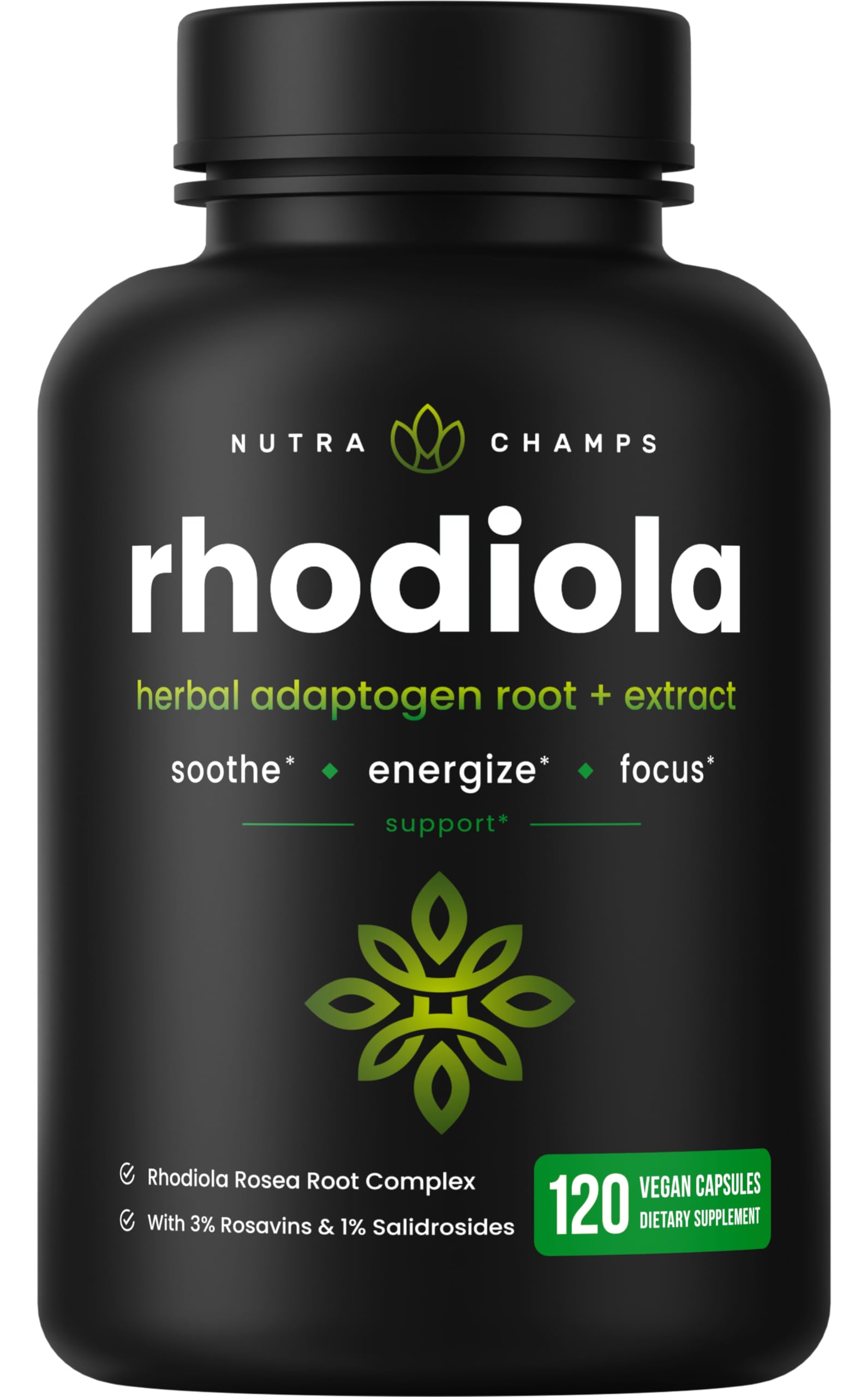 NutraChamps Rhodiola Rosea Capsules [120] Rosavin Plus Salidrosides | Rhodiola Rosea Extract Supplement | 300mg Vegan Pills | Rhodiola for Energy, Stress Relief, Mood Support and Focus