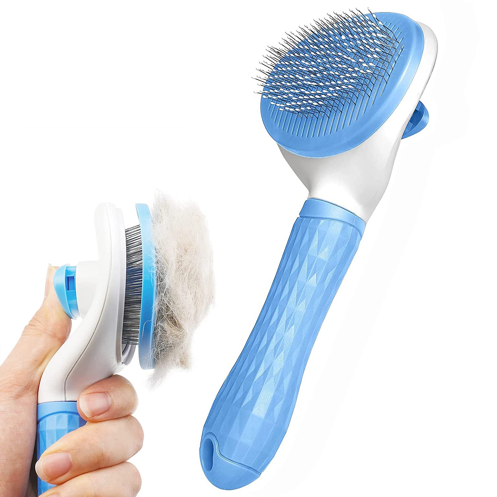 Dog Brush Cat Brush Grooming Comb,Self Cleaning Cat Dog Slicker Brushes with Smooth handle,Pet Grooming Tool with Cleaning Button for Cat Dog Shedding Tools Cat Dog Massage Clean Tangled Brush