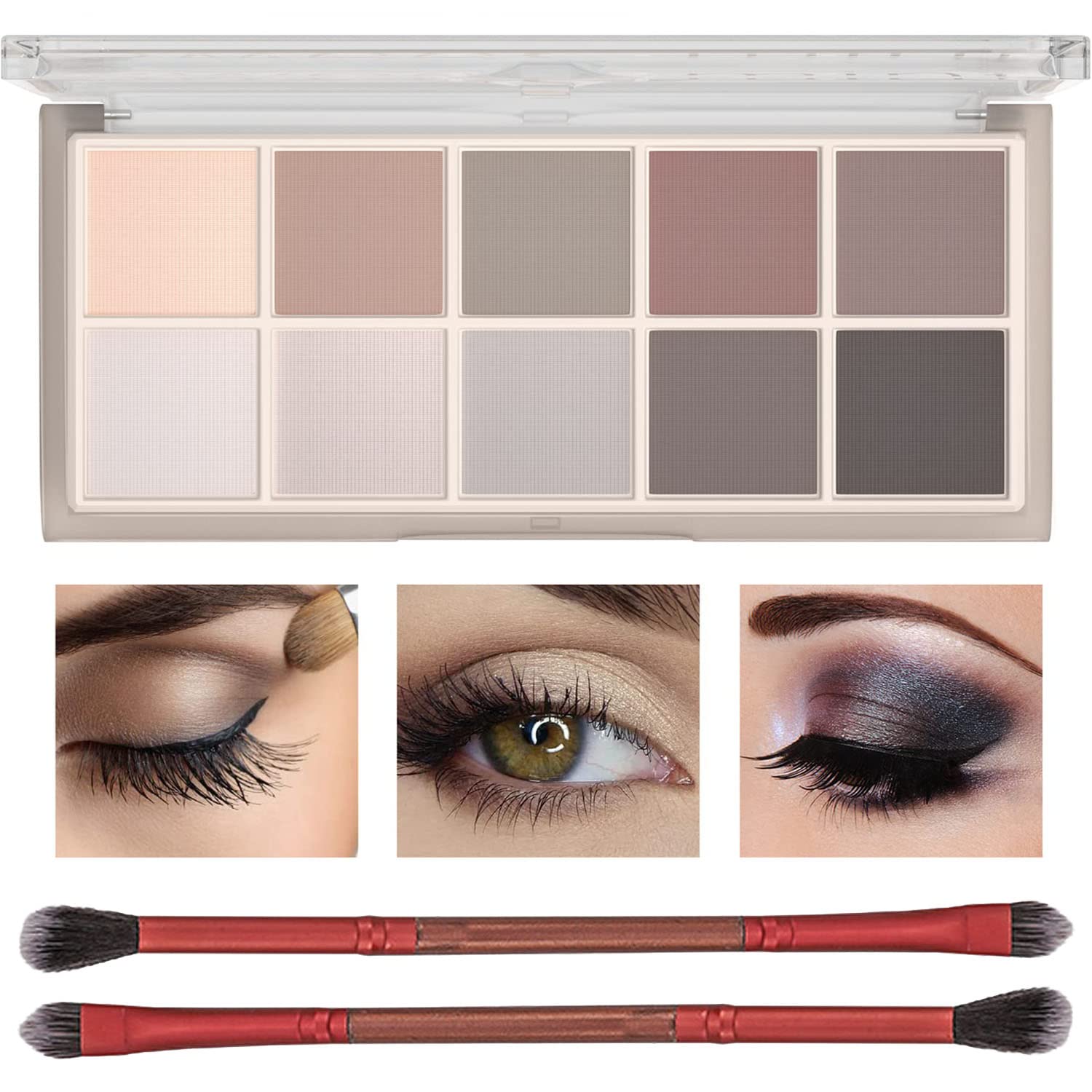 Sulily10 Colors Eyeshadow Palette Makeup, Matte Naked Eye Shadow,High Pigmented, Naturing-Looking, Ultra-Blendable,Long Lasting High ​Pigmen with 2 Eyeshadow Brush(04#Cement color)