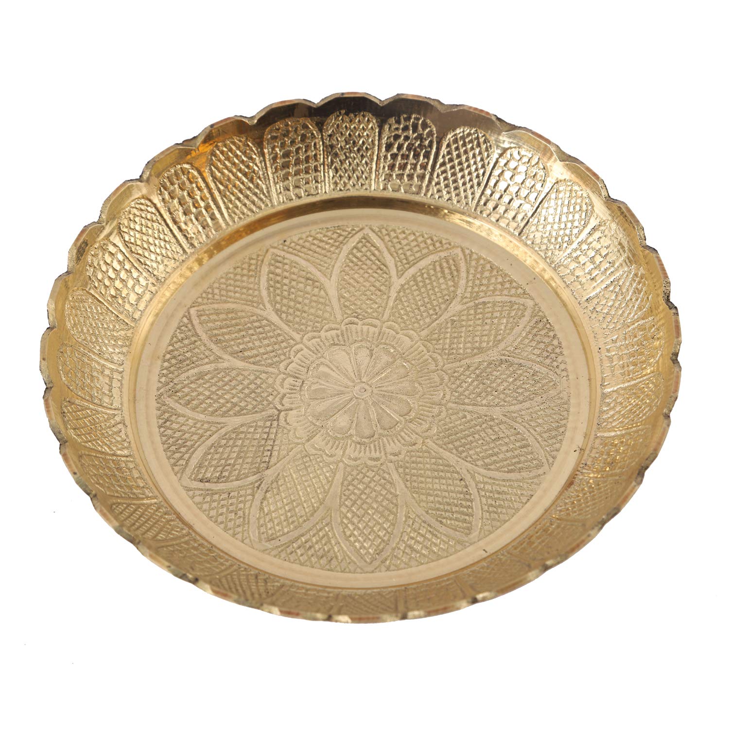 Aatm Brass Handicraft Embossed Designed Brass Pooja Plate Best for Home Decor & Gift Purpose Handicraft (5.5 Inch)