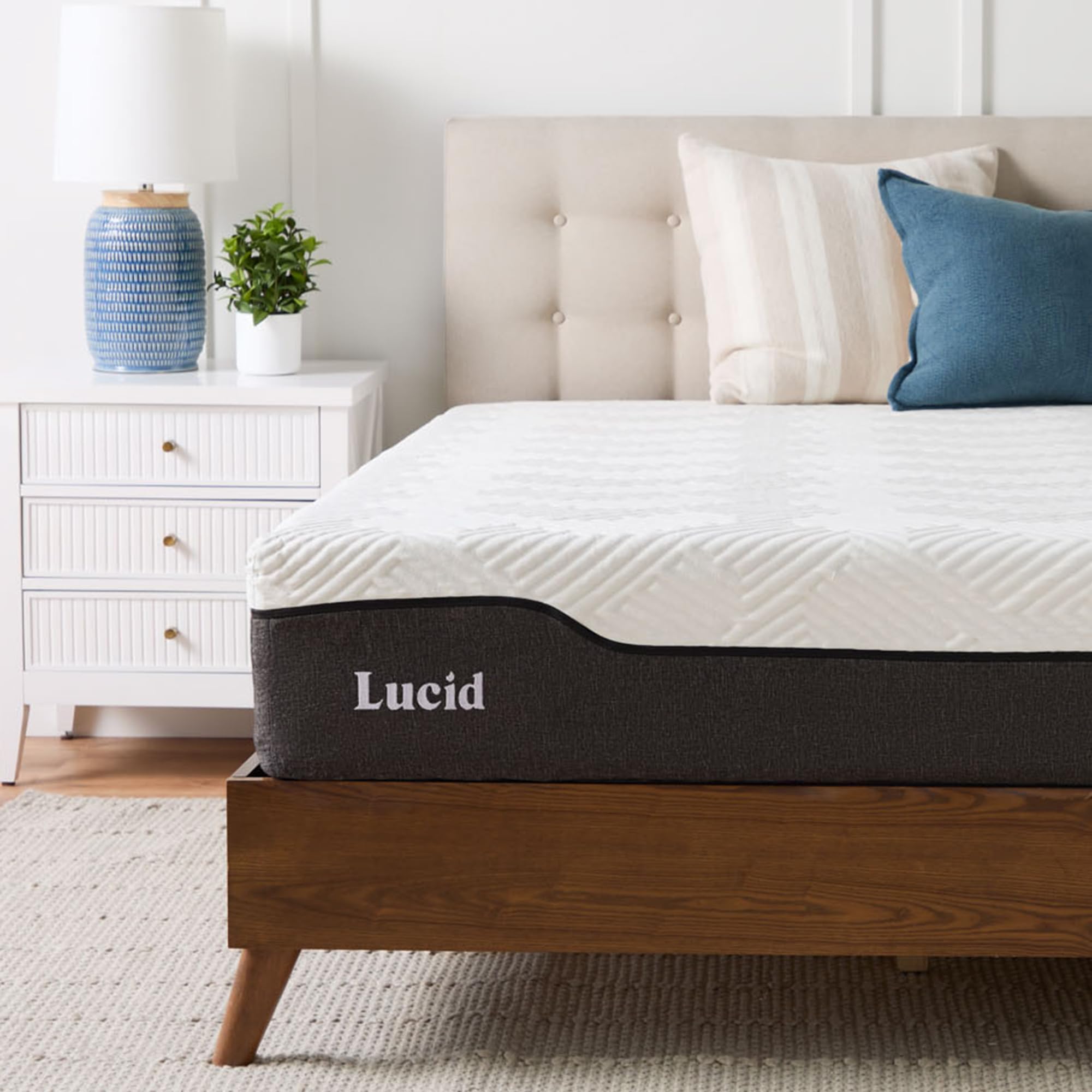 LUCID 12 Inch Hybrid Memory Foam Infused with Bamboo Charcoal and Aloe Vera-Encased Spring Support-Medium Plush Feel-Motion Isolation Mattress, Queen, White/Black