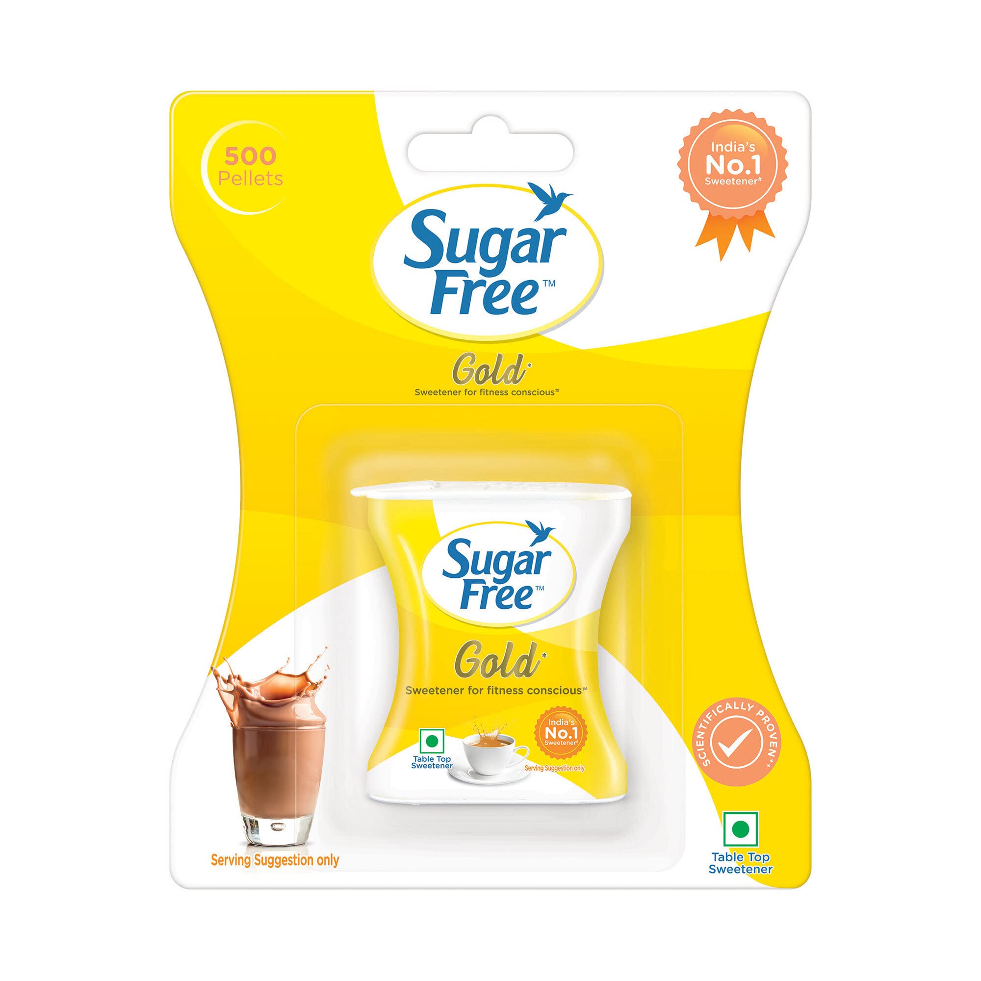 Sugar Free Gold, 500 Pellets| India s No.1 Sweetner| Sweet like Sugar with Low Calories| Scientifically Proven & Tested 50g