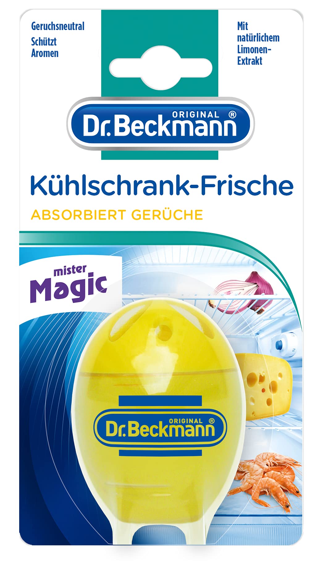 Dr. Beckmann Refrigerator Freshness | Fridge Deodorant | Neutralises Odours Effectively | with Natural Lime Extract & Organic Alcohol | 1 x 40 g