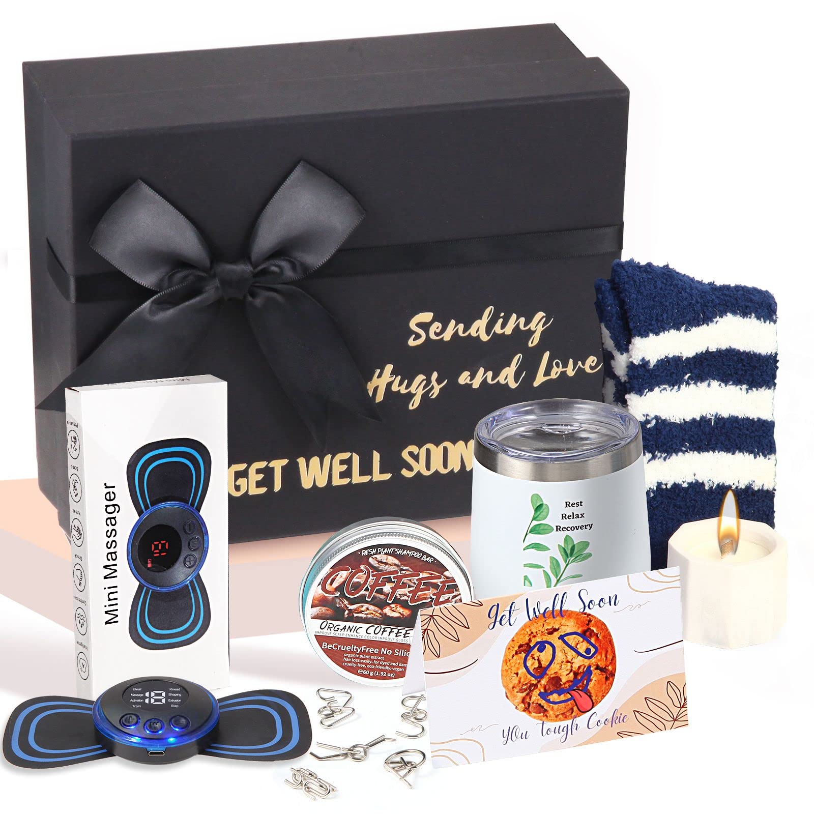 Get well soon gifts for men - and women, BluQbt care gift basket baskets package for sick friend chemo covid surgery recovery, show your care with our mindfully selected lovely and funny items.