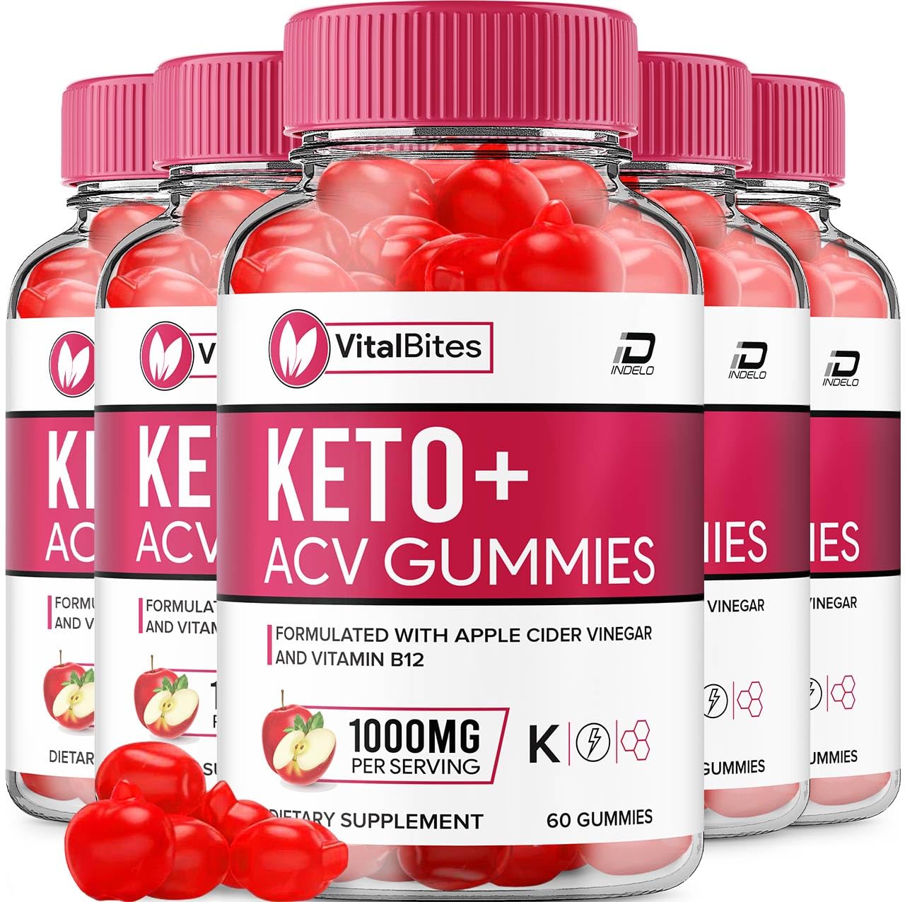 Vital Bites Keto ACV Gummies Supplement – VitalBites Keto + ACV Gummies Apple Cider Vinegar 1000MG, Vital Bytes Gummies Reviews, Vitamin B12 (5 Pack - 300 Gummies)