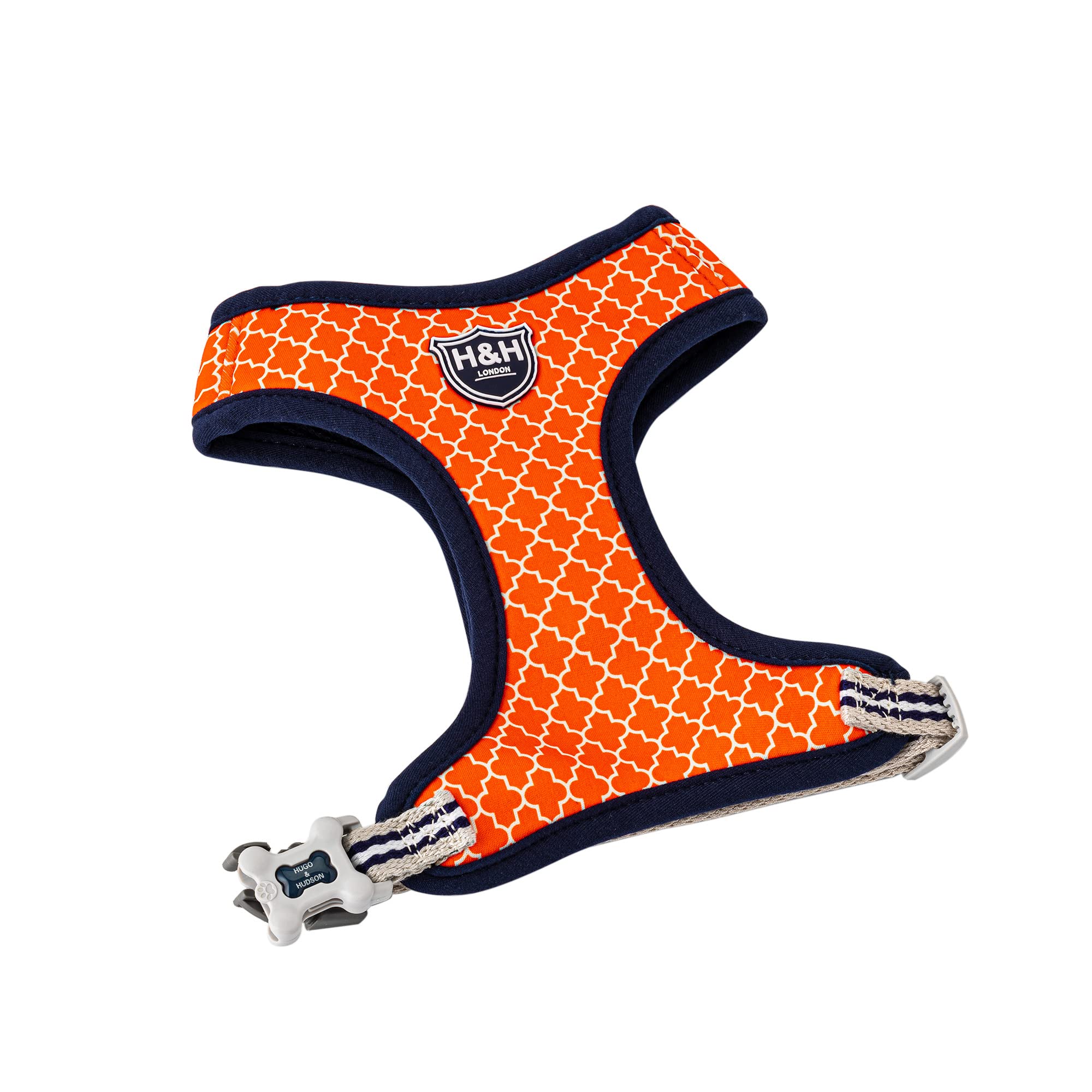 HUGO & HUDSONHUGO & HUDSON Soft No-Pull Dog Harness with Rear Clip - Over The Head No-Choke Padded Adjustable Vest Pet Harness for Small, Medium and Large Dog Breeds - Orange Geometric - M