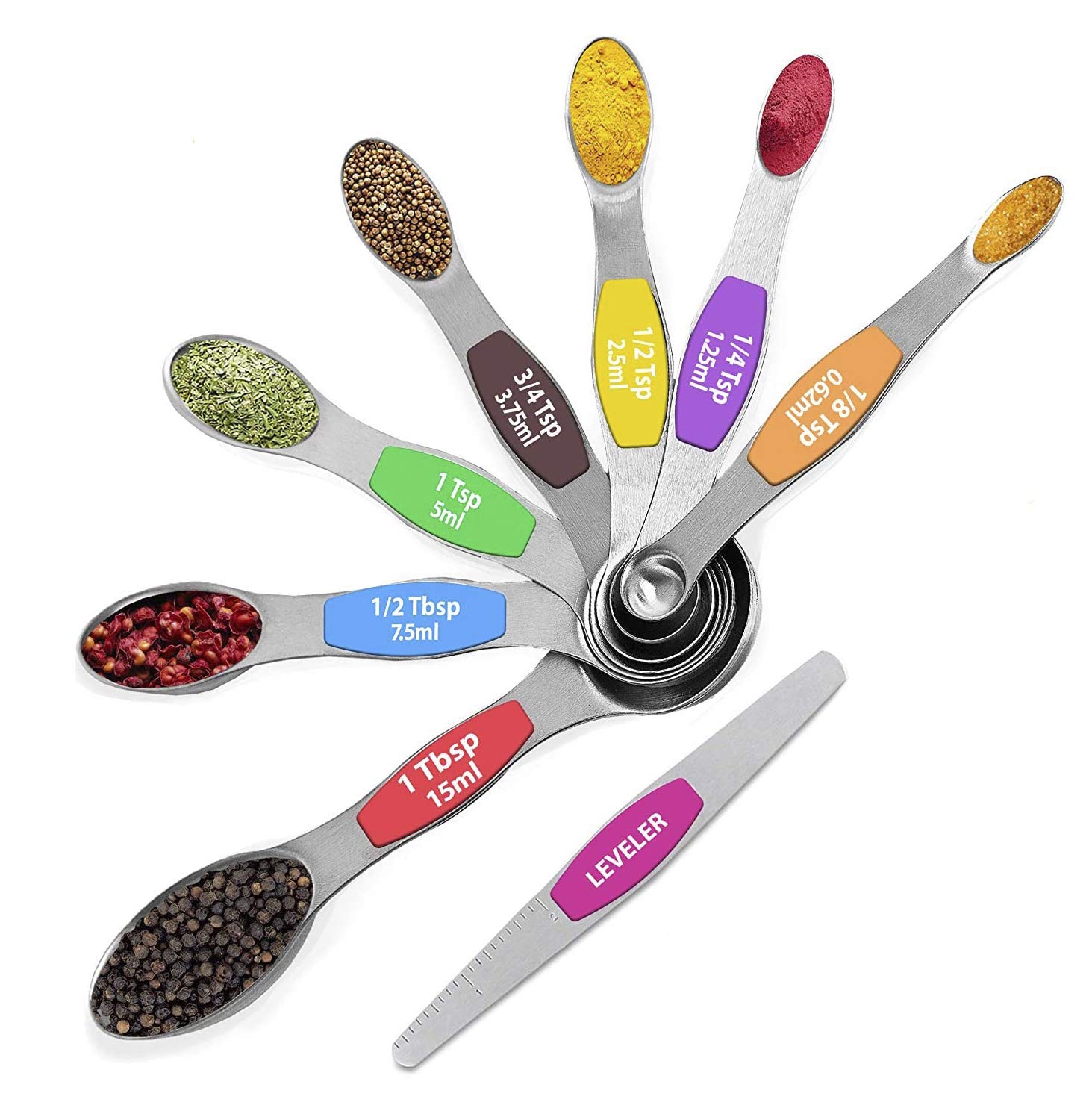 13 Piece Stainless Steel Measuring Spoons Set, Including 7 Double Sided Magnetic Measuring Spoons, 1 Leveler and 5 Mini Measuring Spoons, for Dry and Liquid Ingredients, Fits in Spice Jar