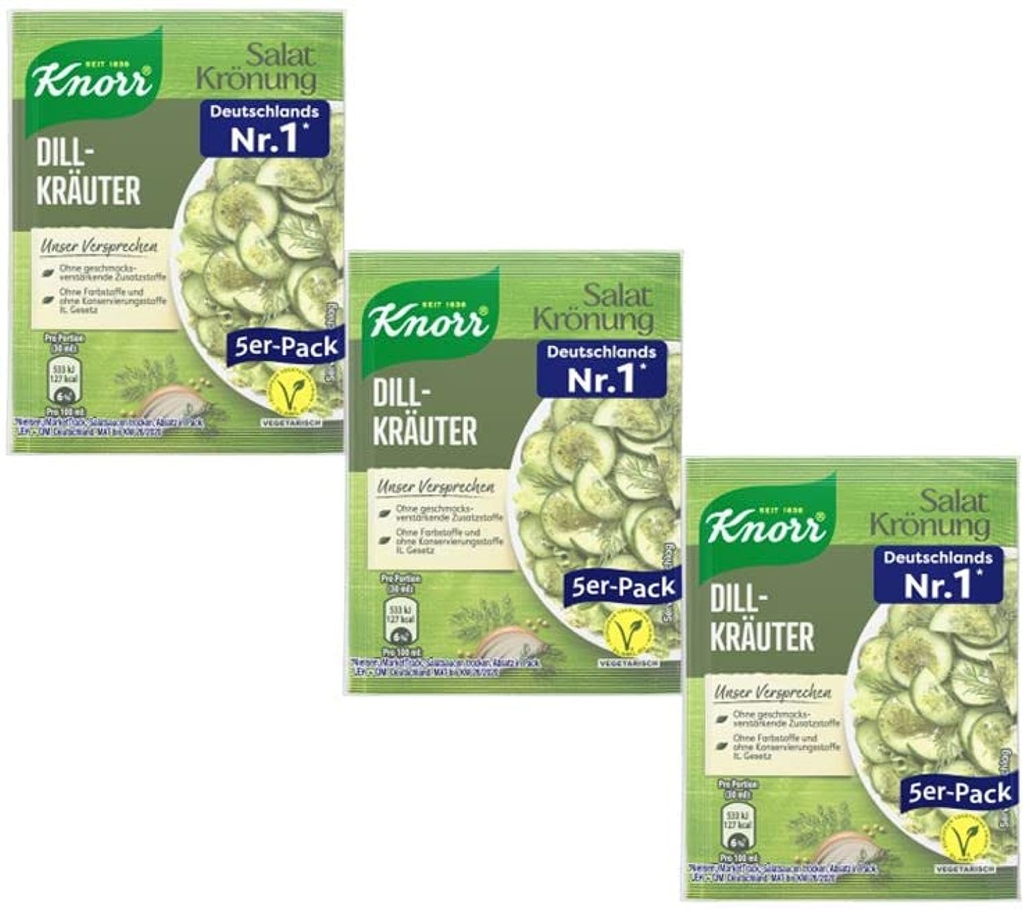 Knorr Salad Dressing Plant Based Salad Topper, Pack of 3, 5 Small Bags in Each (Dill Herb)