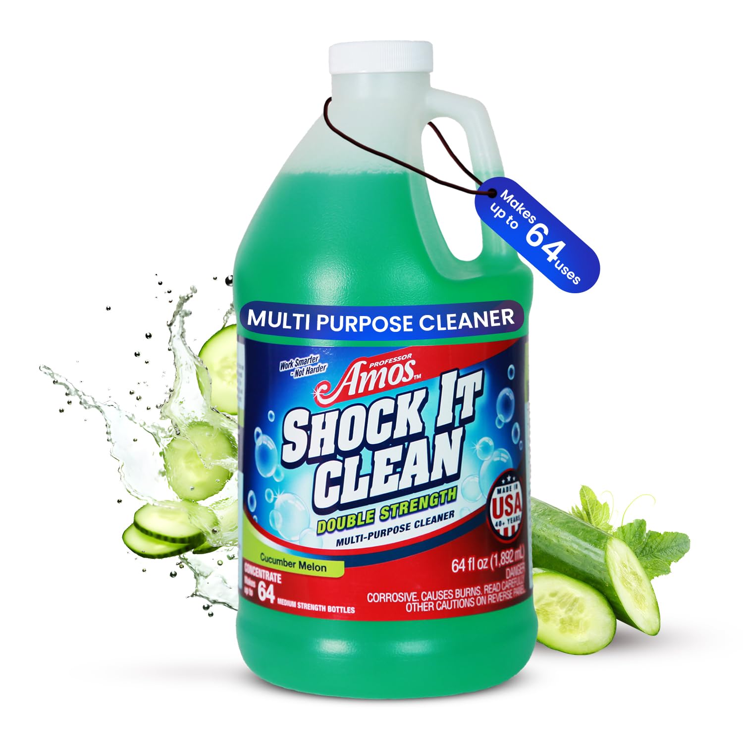 Professor Amos Shock It Clean MultiPurpose Cleaner Double Strength Concentrate All Purpose Carpet, Jewelry, Upholstery, Leather, Stain Remover & Floor Cleaner (Cucumber Melon 64 Oz)