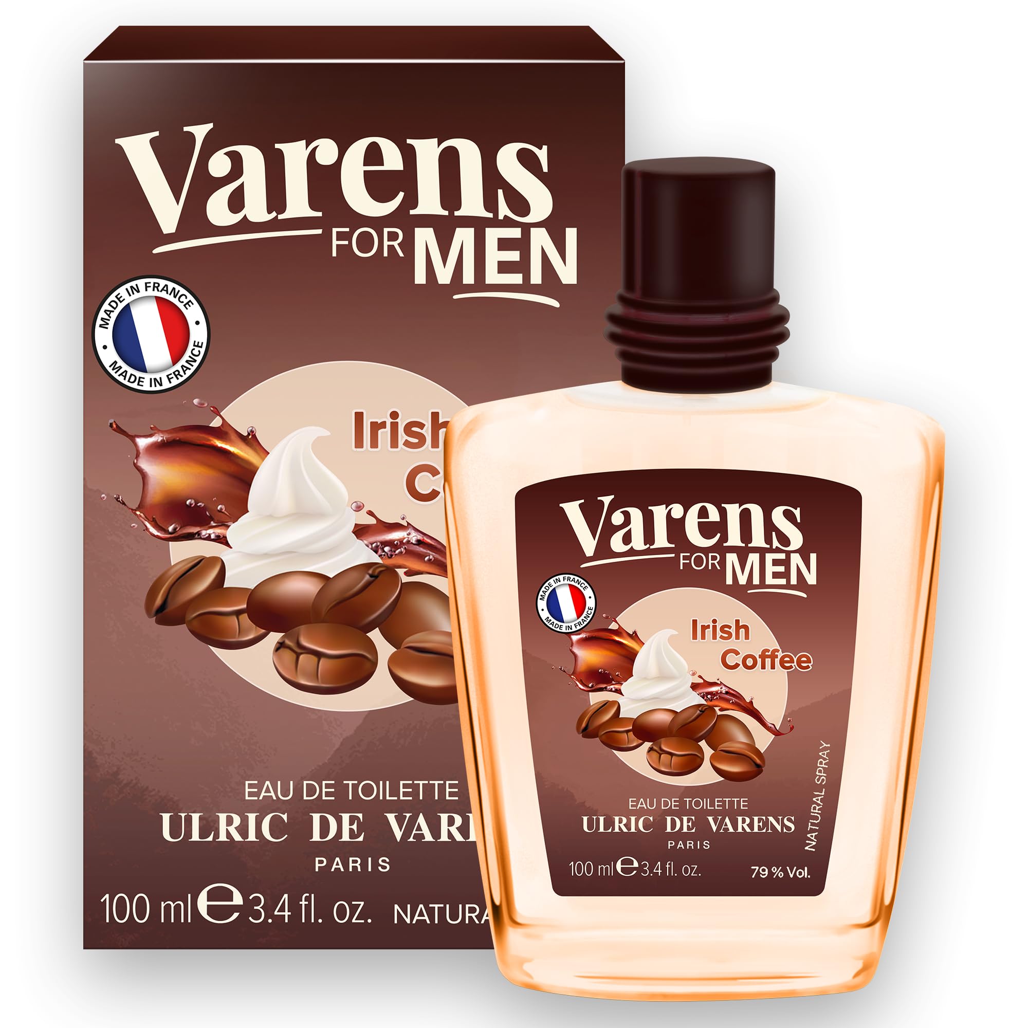 Ulric de Varens IRISH COFFEE - Eau De Toilette for Men - Silky, Enchanting, Comfy Scent - Notes of Whiskey, Coffee & Vanilla - 3.4 Fl Oz