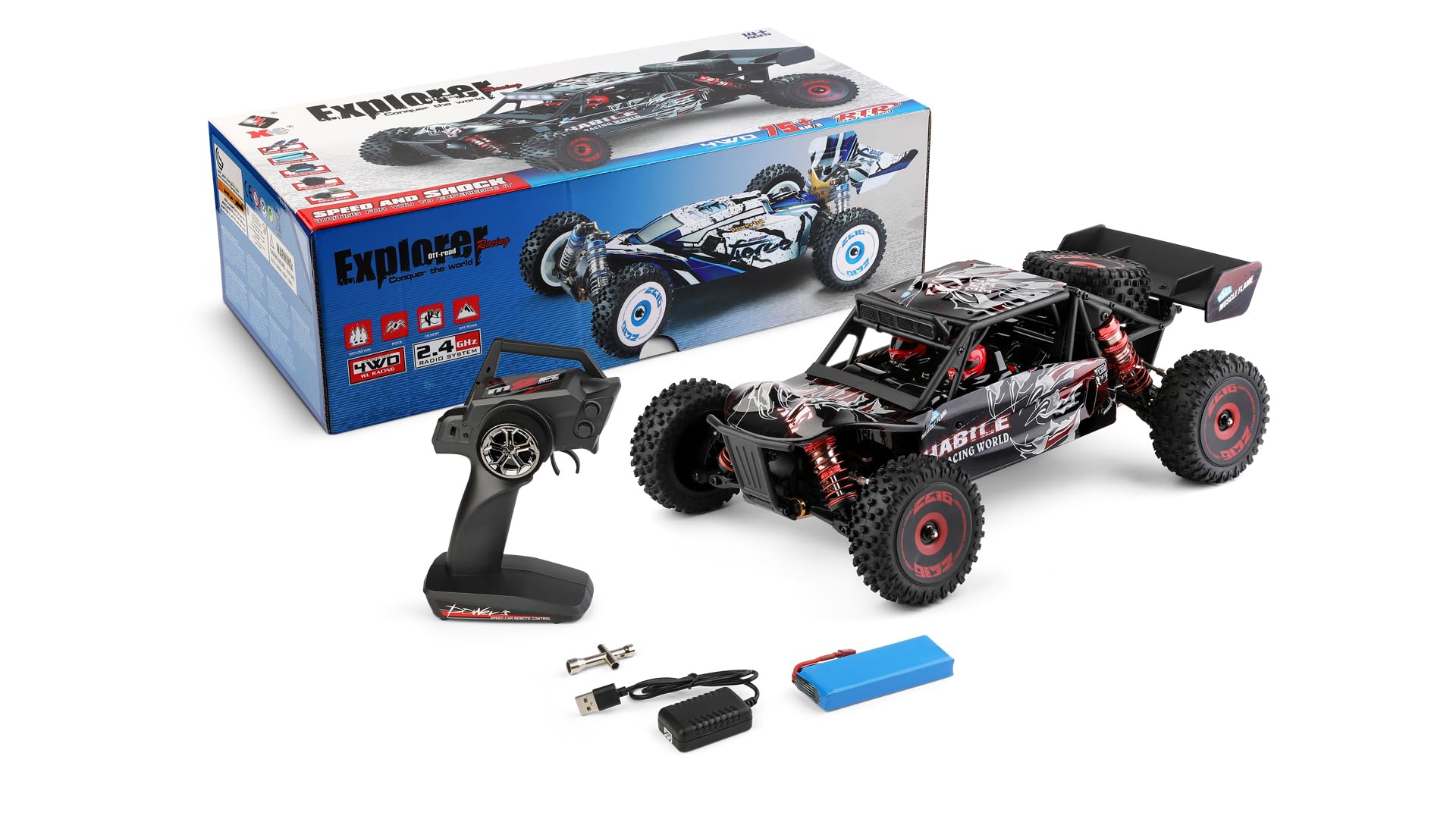 WLTOYS XK 124016 V2 1/12 4WD 75km/h High-Speed Brushless Motor Off-Road Remote Control Drift Climbing RC Racing Car Adults,Kids Toys (124016 1 * 2200)