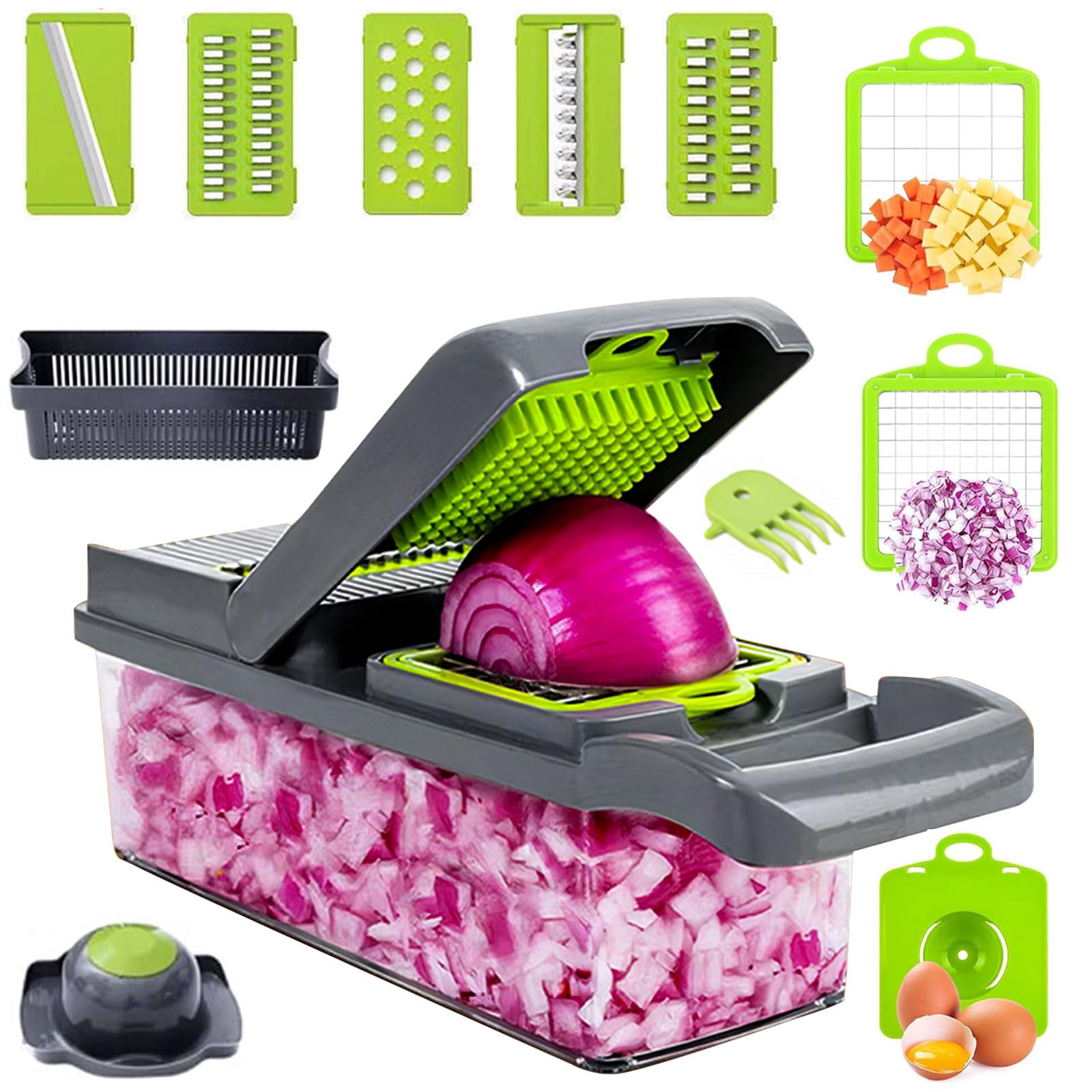 Vegetable Chopper 15 in 1 Onion Chopper - Salad Veg Dicer - Potato Cutter - Kitchen Multifunctional Chopper (Rust Resistant 420j2 Stainless Steel)