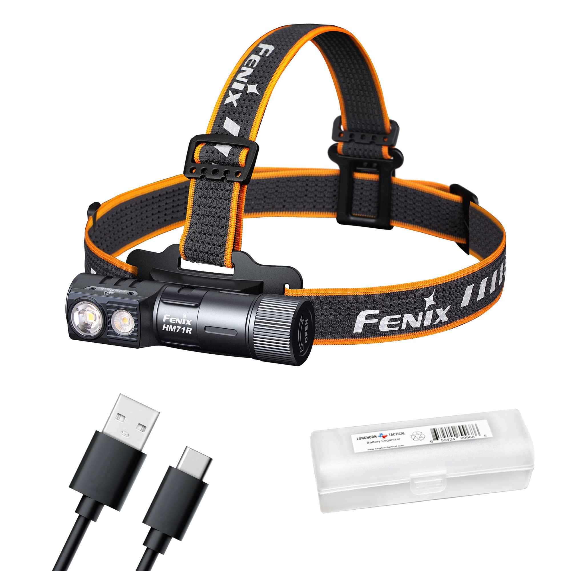 Fenix HM71R Headlamp, 2700 Lumen Super Bright USB-C Rechargeable Spot Light Flood Light L-Shape 90 Degree Right Angle Flashlight Industrial Grade with LumenTac Organizer