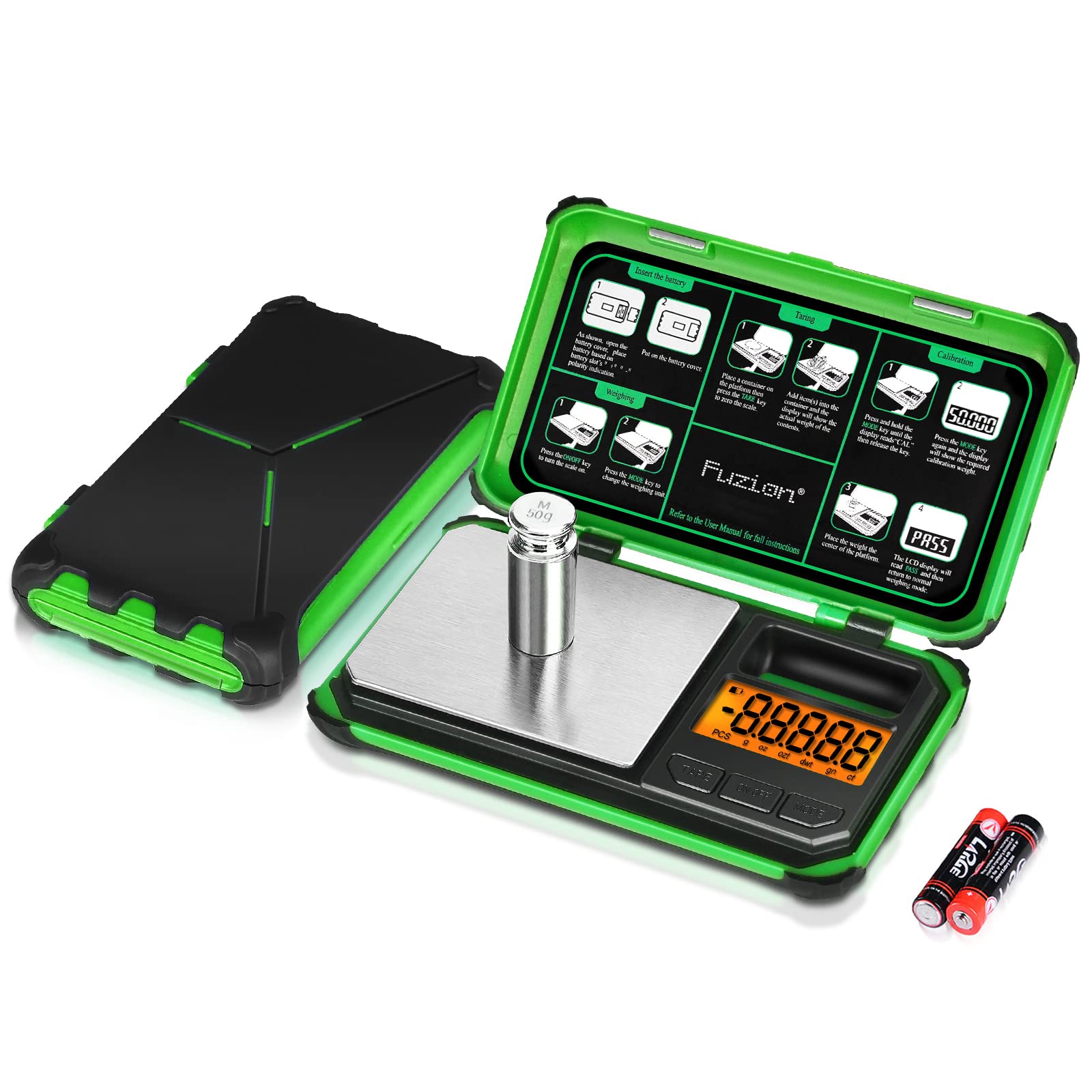 Fuzion TRI Gram Scale, 200g/0.01g Digital Pocket Scale with 6 Units, Small Scale, Tare Function and LCD, Jewelry Scale, Mini Scale with Stainless Steel (Green)