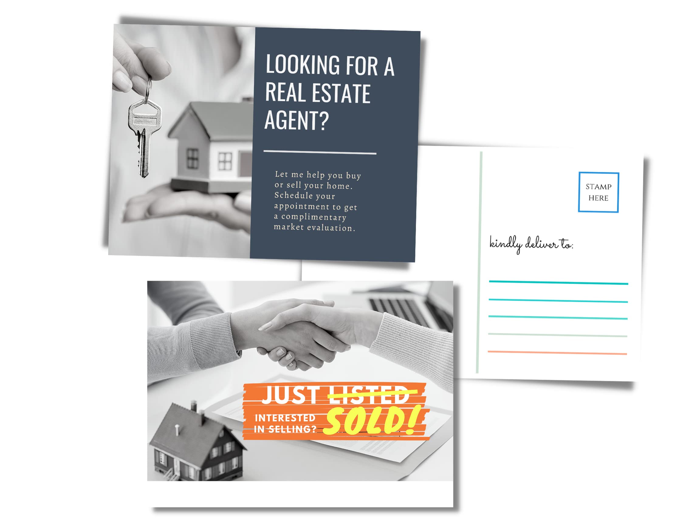 50-Pack Real Estate Marketing Postcards | Direct mail Marketing CLIENT BOOSTER: Looking for a Realtor? & Interested In Selling | 2 Design Bundle | Non-Customizable 6X4 Inches Cards (Bundle, Realtor)