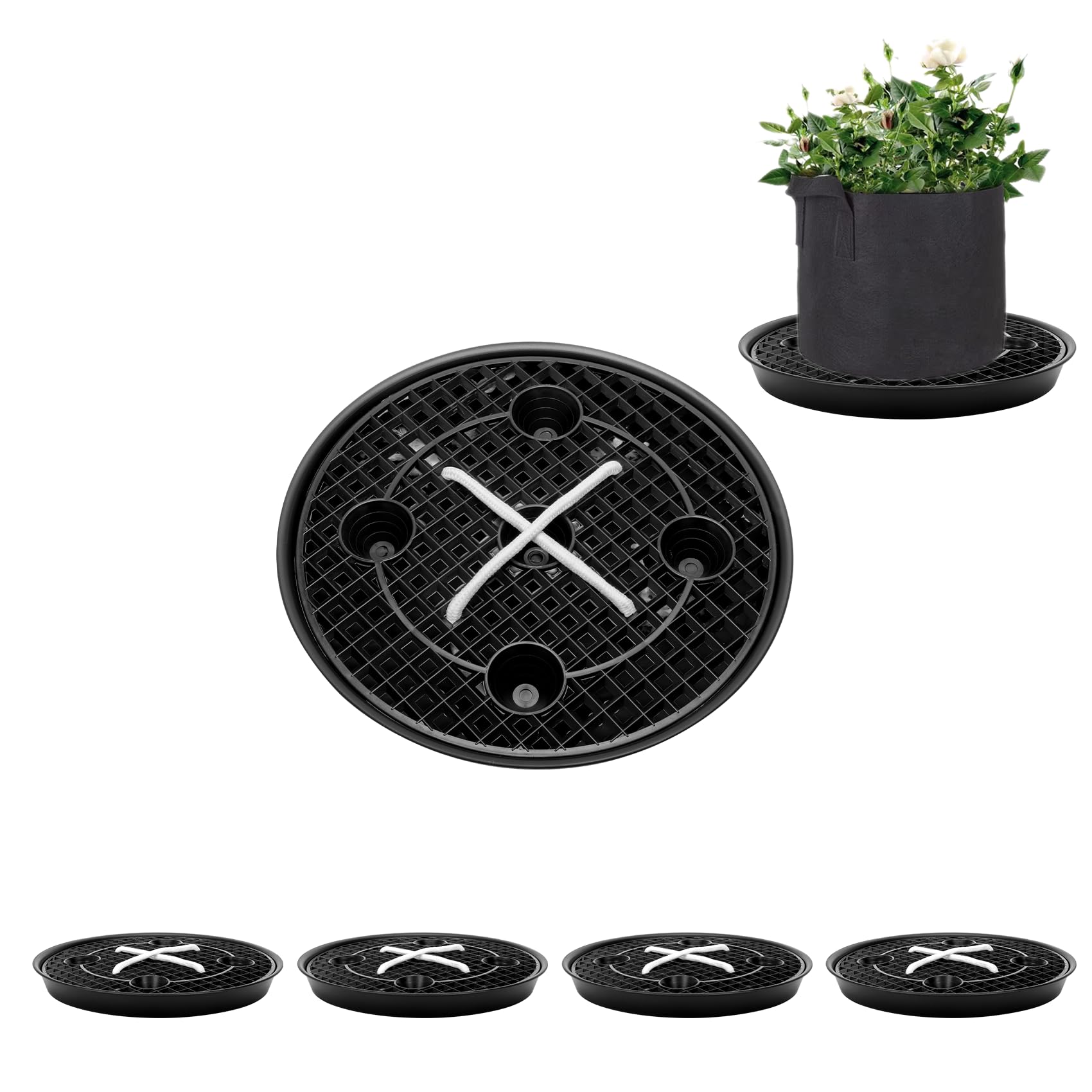 P Polerden4-Pack Self-Watering Fabric Pot Base, Auto-Irrigation Water Delivery System for Plant Growth Bags, Automatic Watering Plant Saucer for Fabric Planters